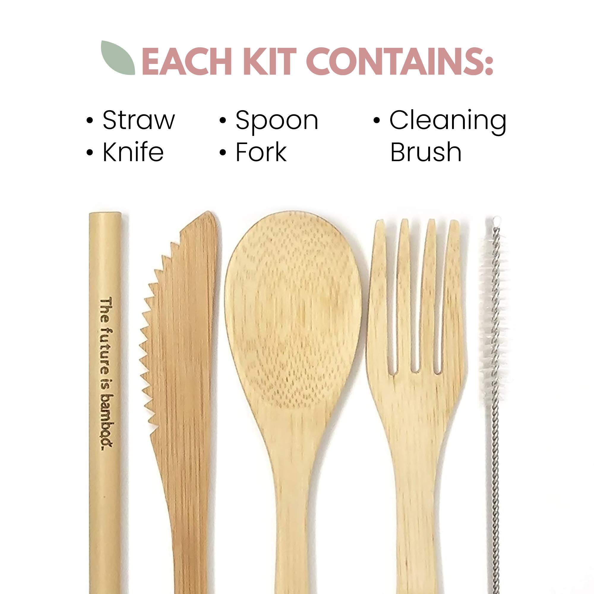 Organic Bamboo Travel Utensil Set - 5-Piece with Pouch for Camping & Hiking