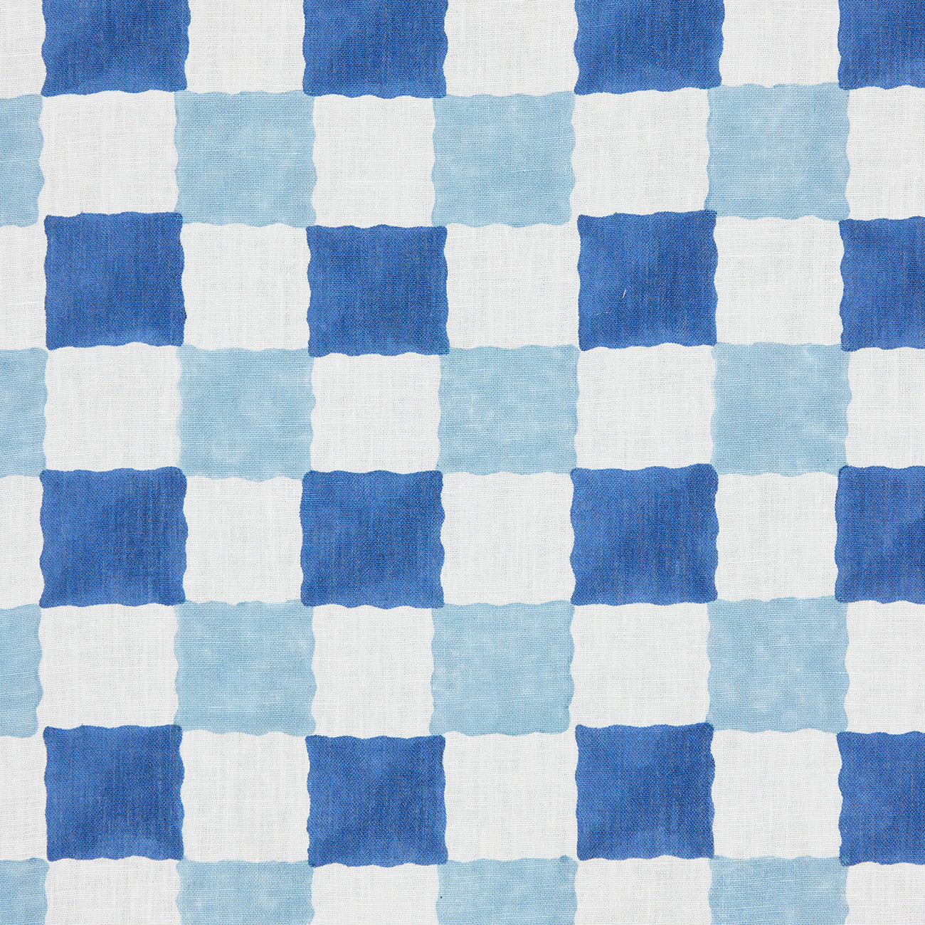Checkered Block Printed Linen Fabric in Blue - Perfect for DIY Home Decor, Upholstery & Fashion Accessories