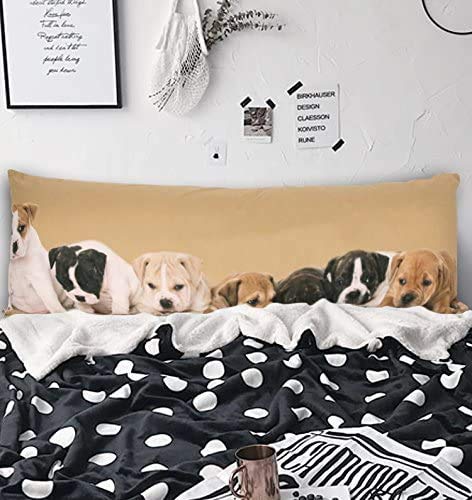 Bulldog Puppy Pregnancy Body Pillow Cover - Soft Brown Dog Themed Pillowcase 20x54 Inches - Perfect for Pet Lovers, Maternity Support & Home Decor