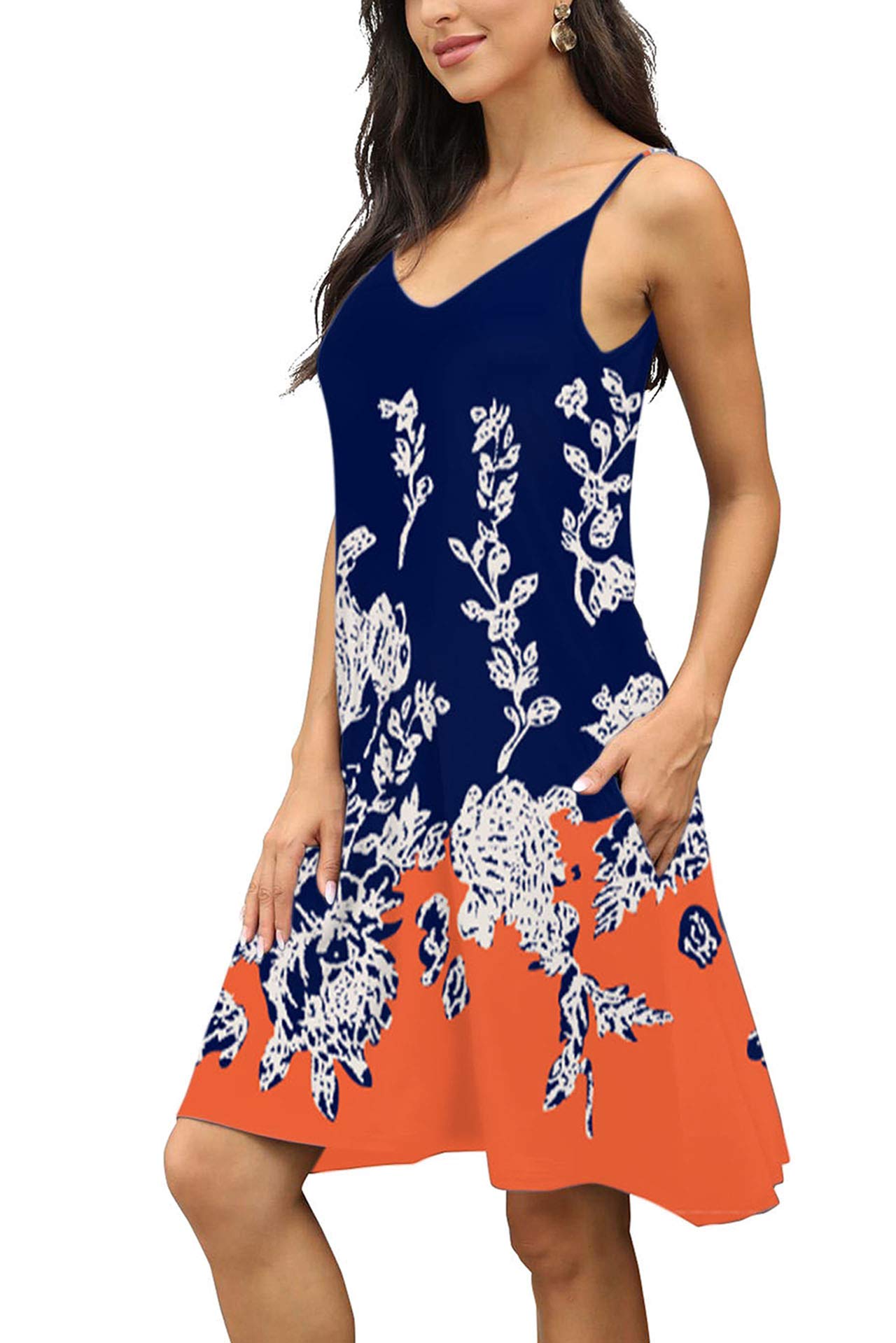 BEUFRI Women's Summer Spaghetti Strap Casual Swing Tank Dress with Pockets - Beach Cover Up, Poolside Lounge, Vacation Outfit, Boho Chic Style