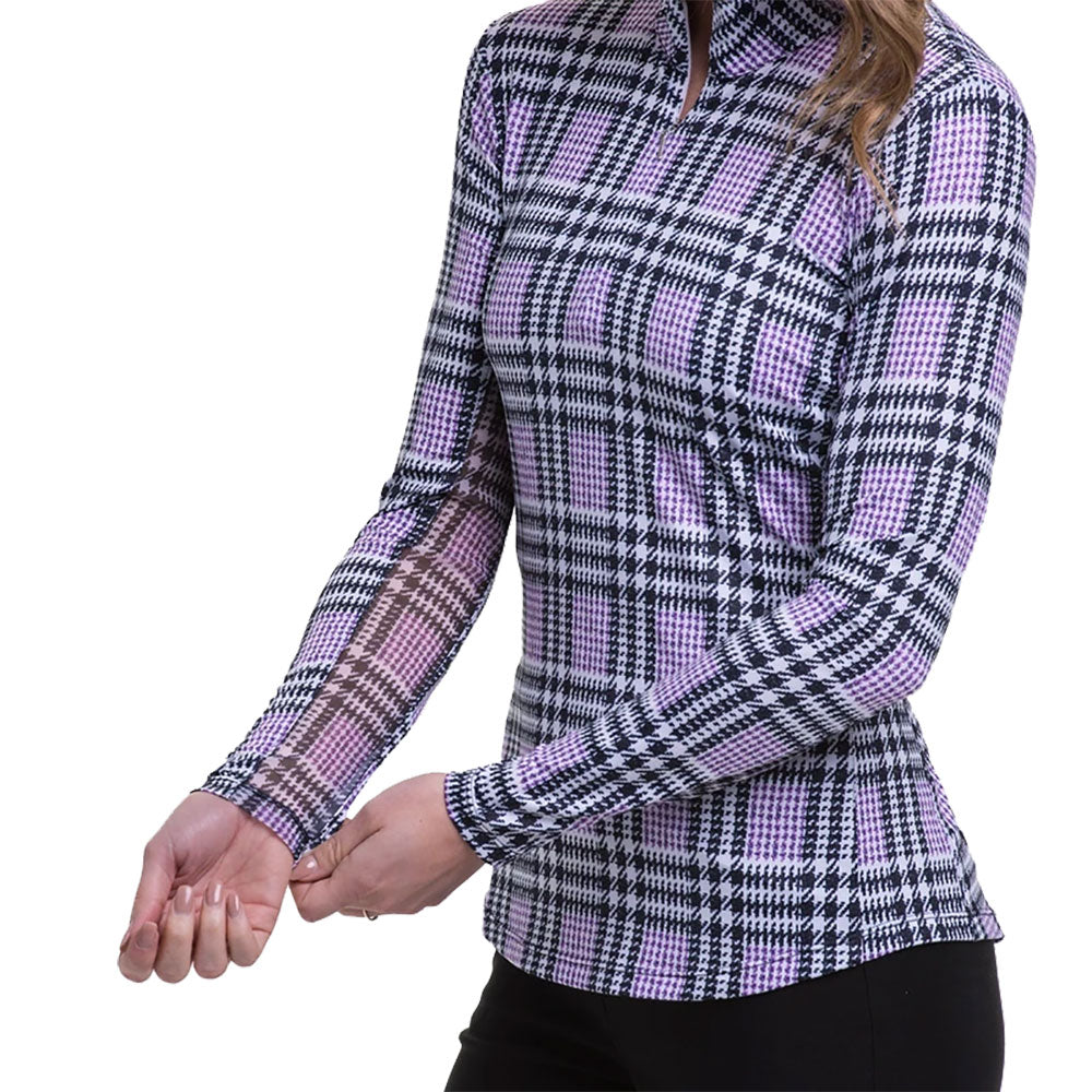 EP New York Glen Plaid Black Multi Women's 1/4 Zip Golf Pullover - Stylish & Comfortable for Golfing, Work & Casual Outings
