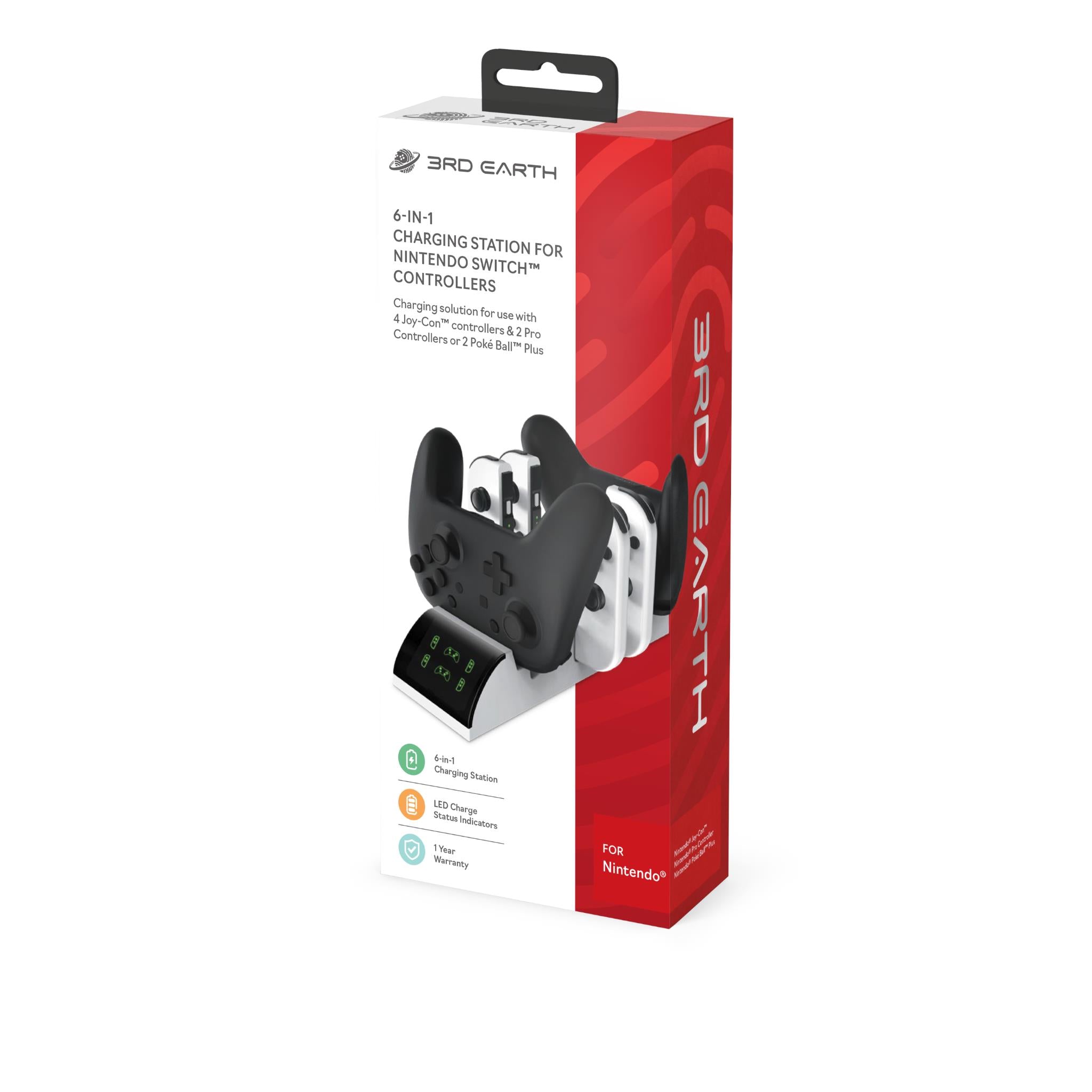 3rd Earth 6-in-1 Fast Charging Station Dock for Nintendo Switch & Switch OLED Controllers - Compatible with Joy-Cons & Pro Controller (Pokemon Edition) - Perfect for Gaming Sessions, Travel & Multiplayer Setups