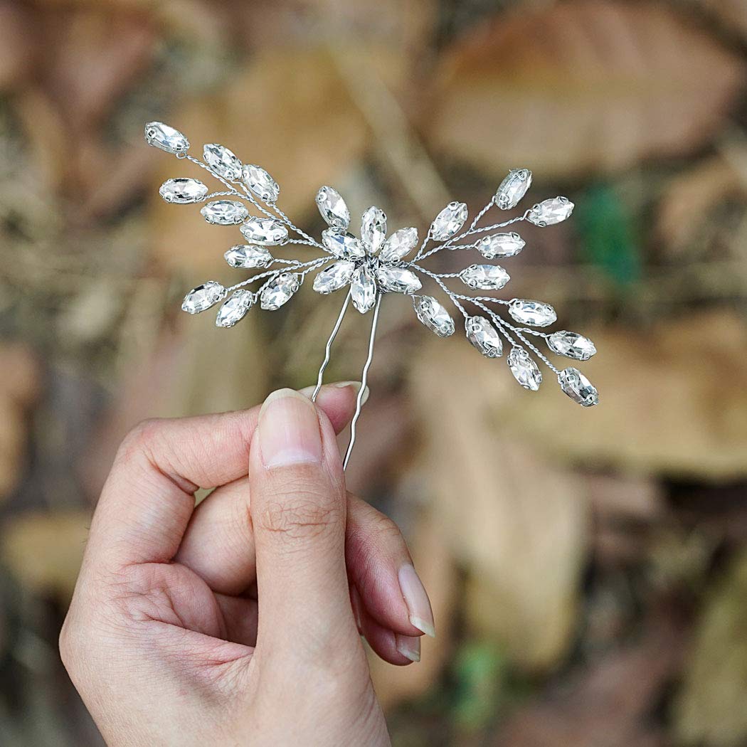 Unicra Bride Wedding Crystal Hair Pins - Silver Bridal Hair Accessories for Women & Girls (Pack of 1) | Perfect for Weddings, Prom, Parties & Special Occasions