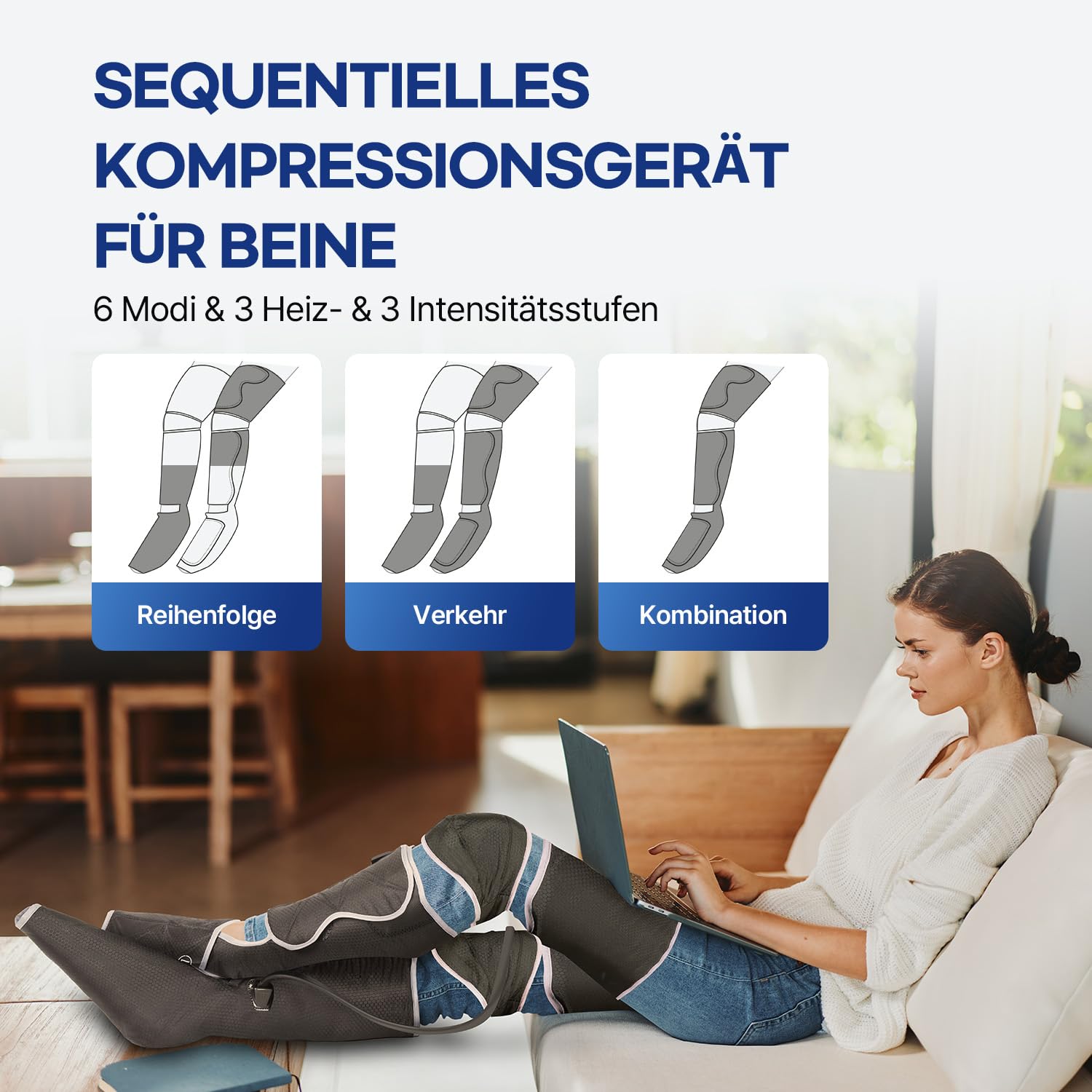 HubiCare Leg Massager with Air Compression - 6 Massage Modes for Foot, Calf & Thigh Pain Relief, Muscle Relaxation & Improved Blood Circulation - Perfect Gift for Men & Women - Ideal for Post-Workout Recovery, Office Use & Relaxation at Home