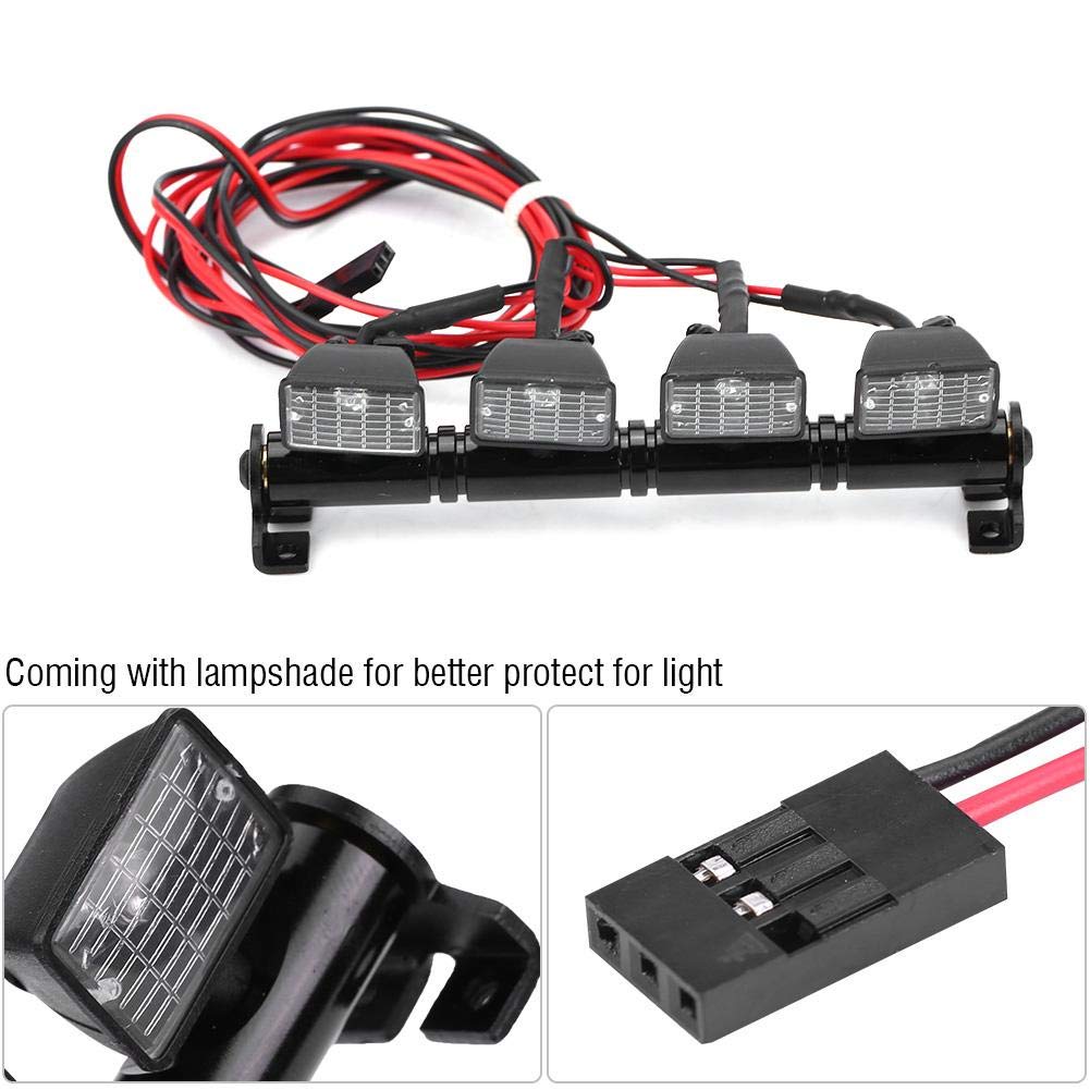 Dilwe 4PCS LED Roof Light Bar for RC Cars - White LED Lamp Accessory for Axial SCX10, Traxxas RC Trucks - Perfect for Off-Road Night Crawling & Trail Adventures