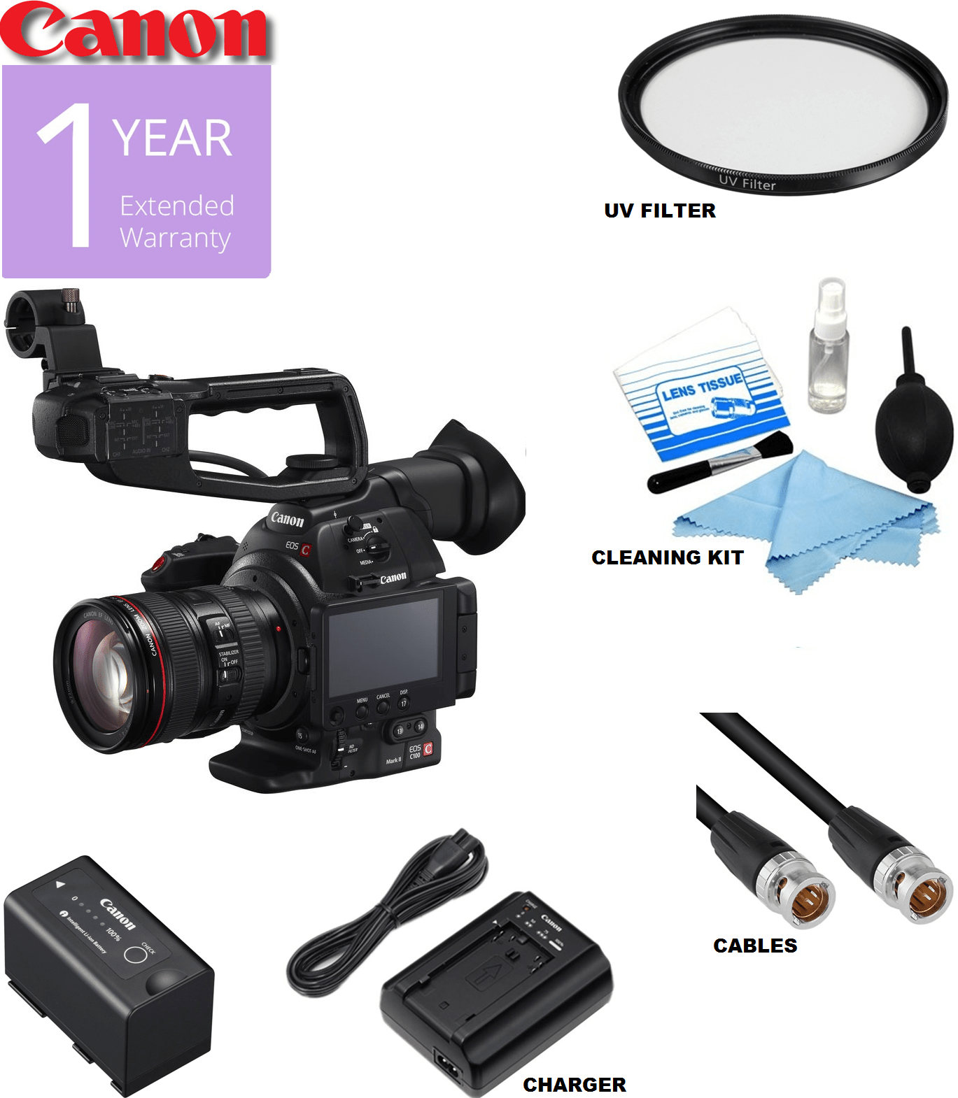 Canon EOS C100 Mark II Cinema Camera with EF 24-105mm f/4L Lens - Professional 4K Video Recording for Filmmaking & Documentary Production (USA Version)