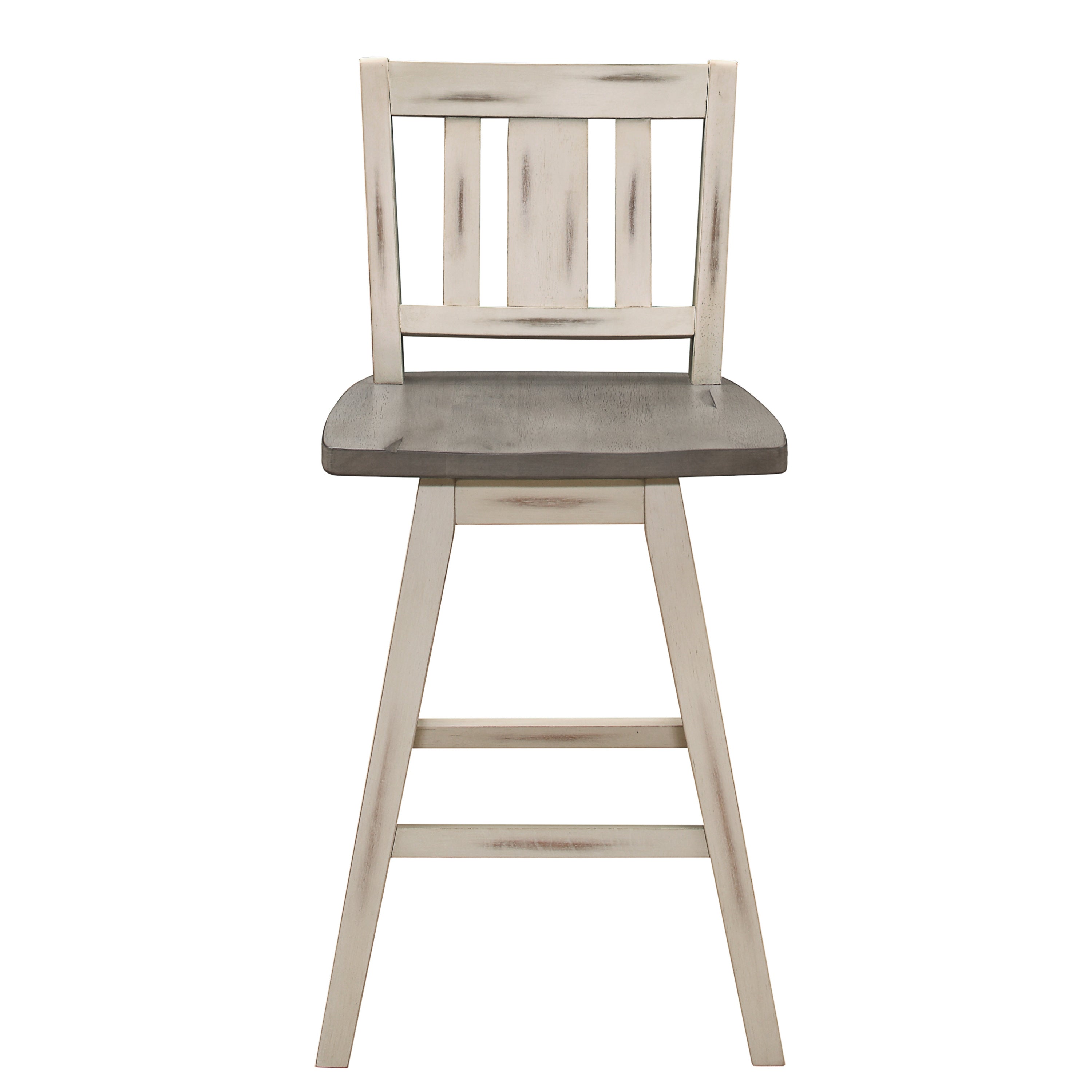 Set of 2 White Gray 360-Degree Swivel Counter Height Chairs - Solid Rubberwood Kitchen Dining Furniture with Vertical Slat Back - Perfect for Breakfast Bars, Kitchen Islands & Small Space Dining