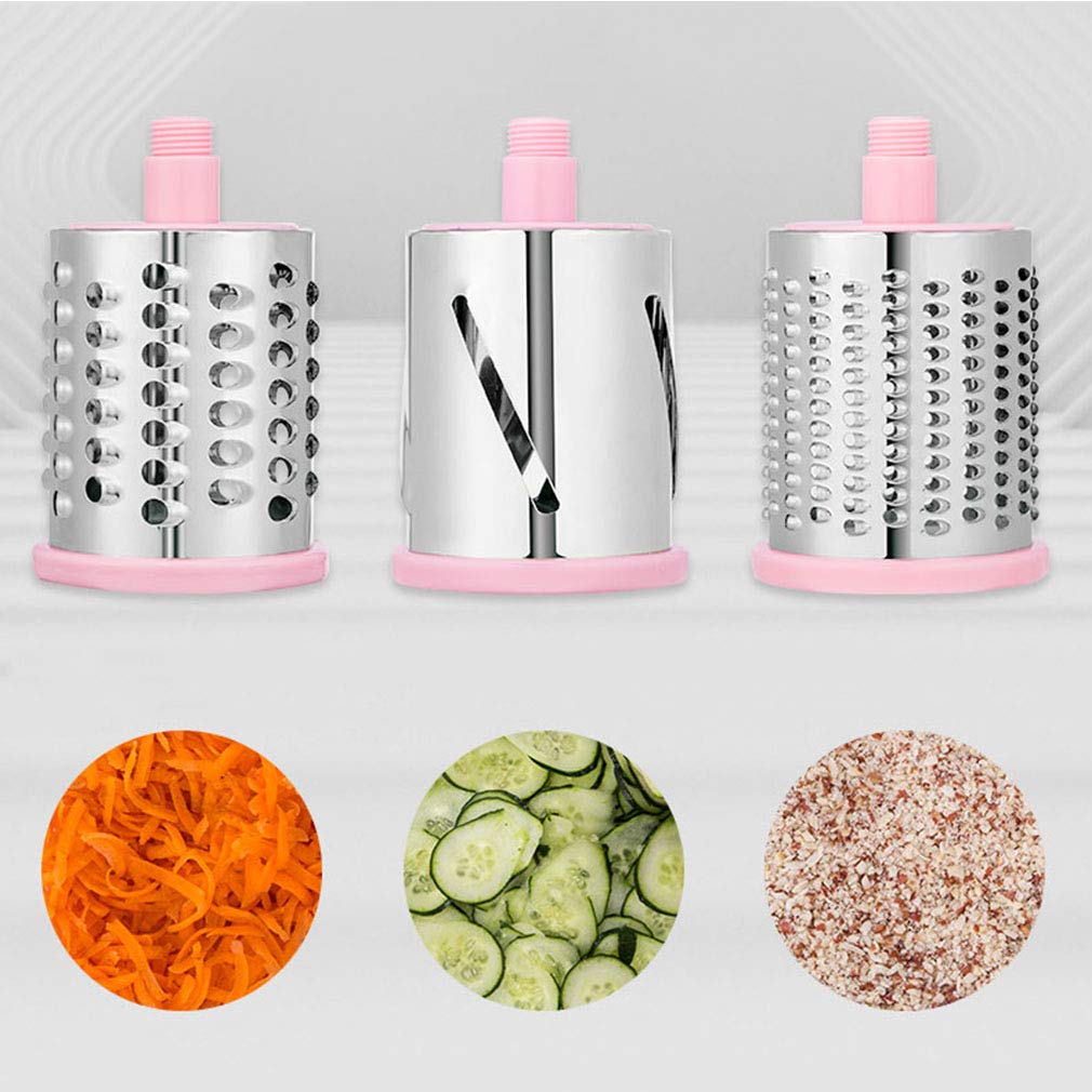 Premium Rotary Cheese Grater with 3 Blades - Detachable Mandoline Slicer & Vegetable Cutter - Suction Cup Base for Stability - Perfect for Salads, Pasta & Meal Prep (Multifunctional Kitchen Tool)