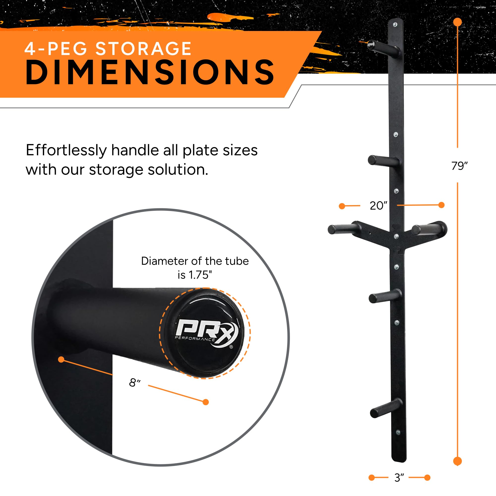 PRx Performance Vertical Bumper Plate Holder - 3-Peg or 4-Peg Wall-Mounted Weight Plate Storage for 2-Inch Olympic Barbell Plates - Perfect for Garage Gym, Home Workouts & Commercial Fitness Centers