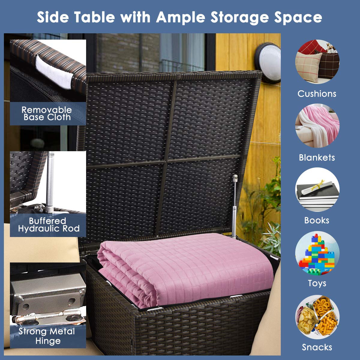 HappyGrill 4-Piece Patio Furniture Set - Outdoor Rattan Wicker Conversation Sofa with Storage Box & Tempered Glass Coffee Table - Perfect for Backyard, Garden, Porch, Poolside & Outdoor Entertaining
