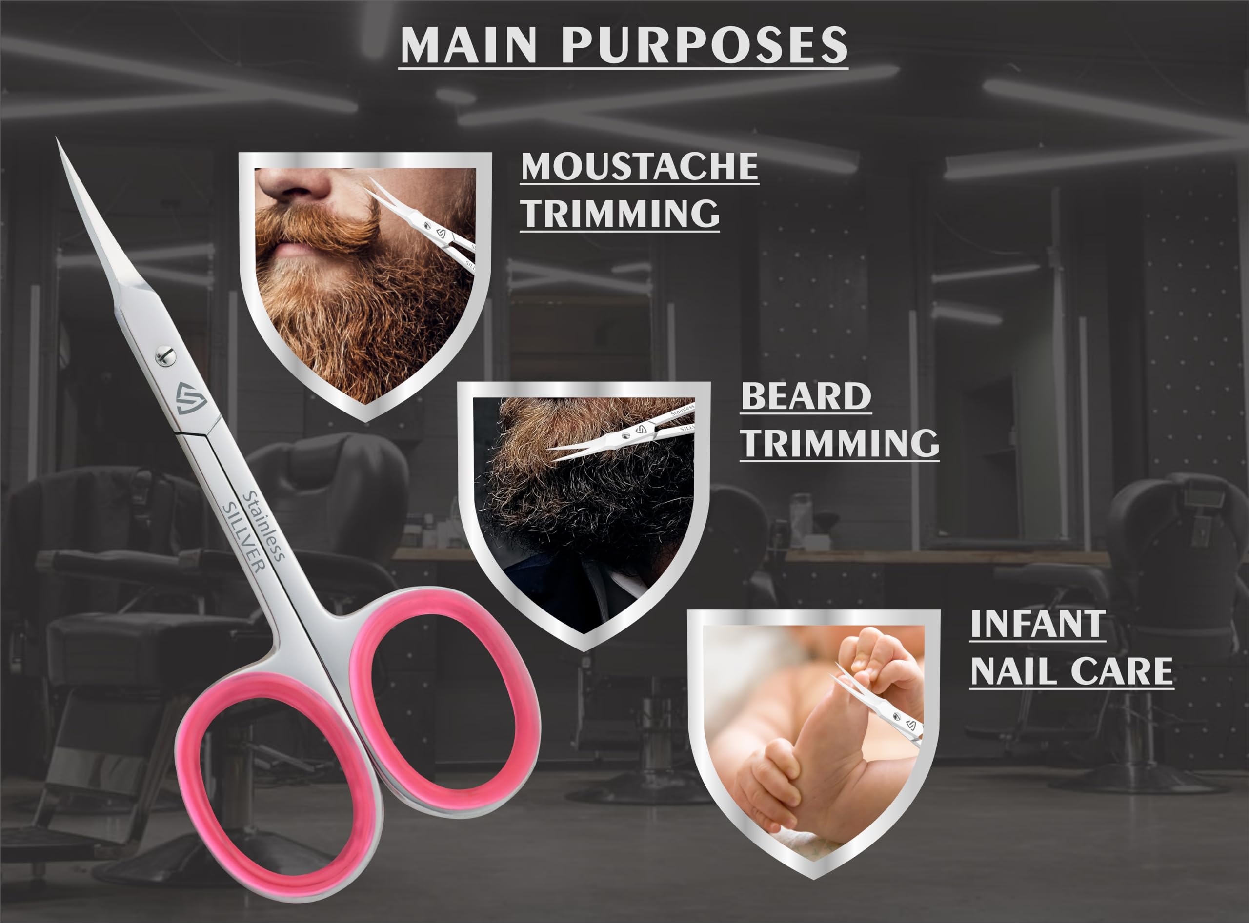 Premium Stainless Steel Cuticle & Eyebrow Scissors - Ultra Fine Curved Tips for Precise Trimming | Beard, Eyelash, Mustache & Manicure Grooming | Perfect for Home Salon, Travel & Professional Use