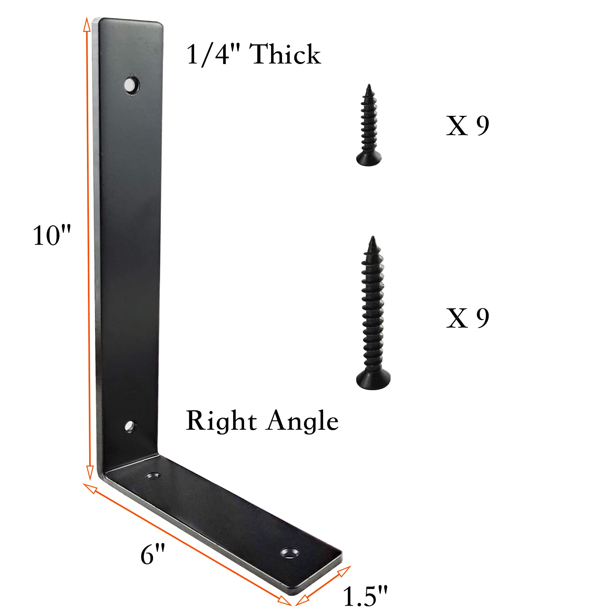 Heavy Duty Black Metal Shelf Brackets (8 Pack, 6