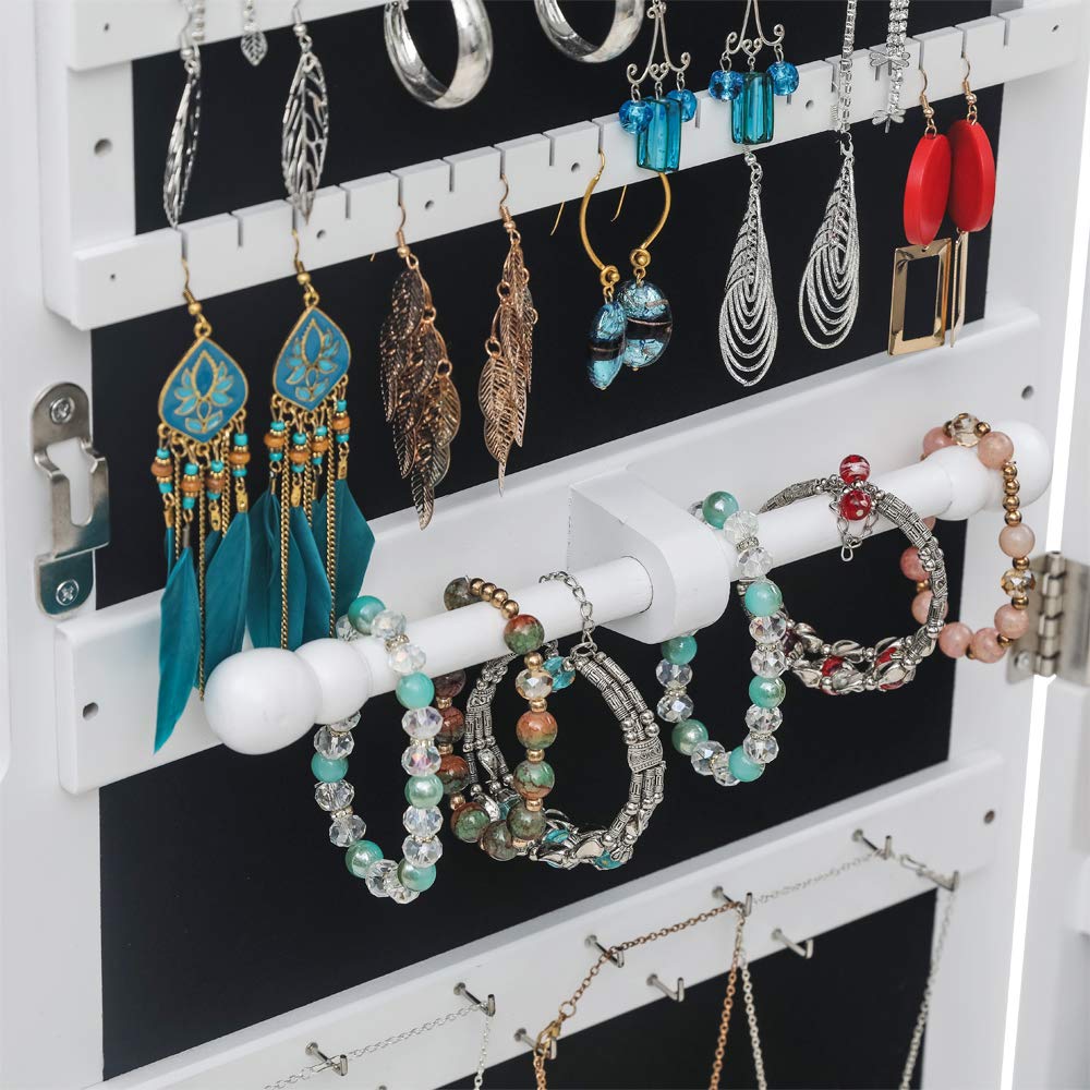 LED Jewelry Cabinet with Mirror - Lockable Wall Mounted Jewelry Armoire Organizer for Necklaces, Rings & Accessories | Perfect for Bedroom, Closet & Dressing Room Organization