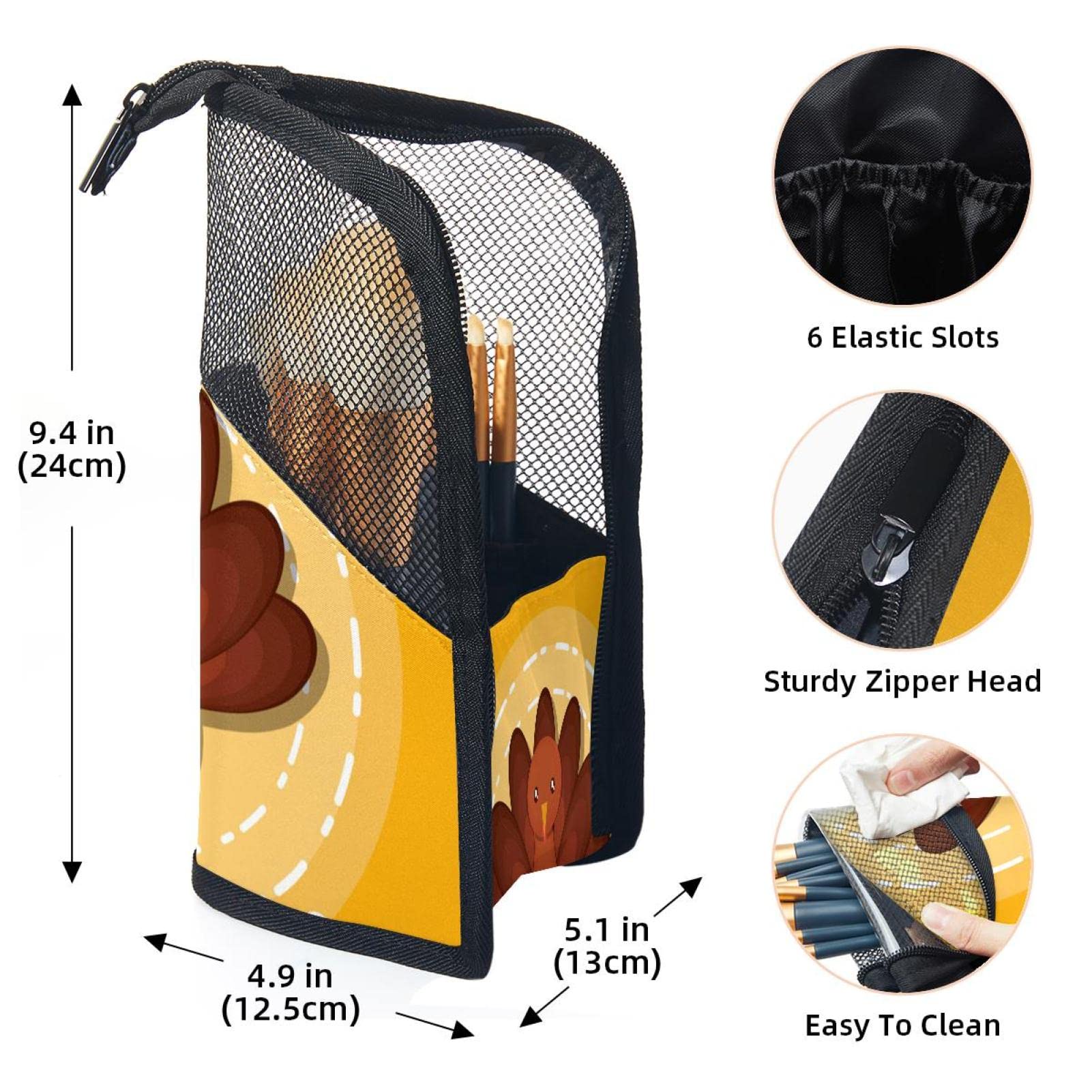 Portable Makeup Brush Organizer Bag with 12 Slots - Kawaii Cartoon Turkey Design - Travel Makeup Brush Holder Case for Home & Travel Storage (Perfect for Makeup Artists & Beauty Enthusiasts)