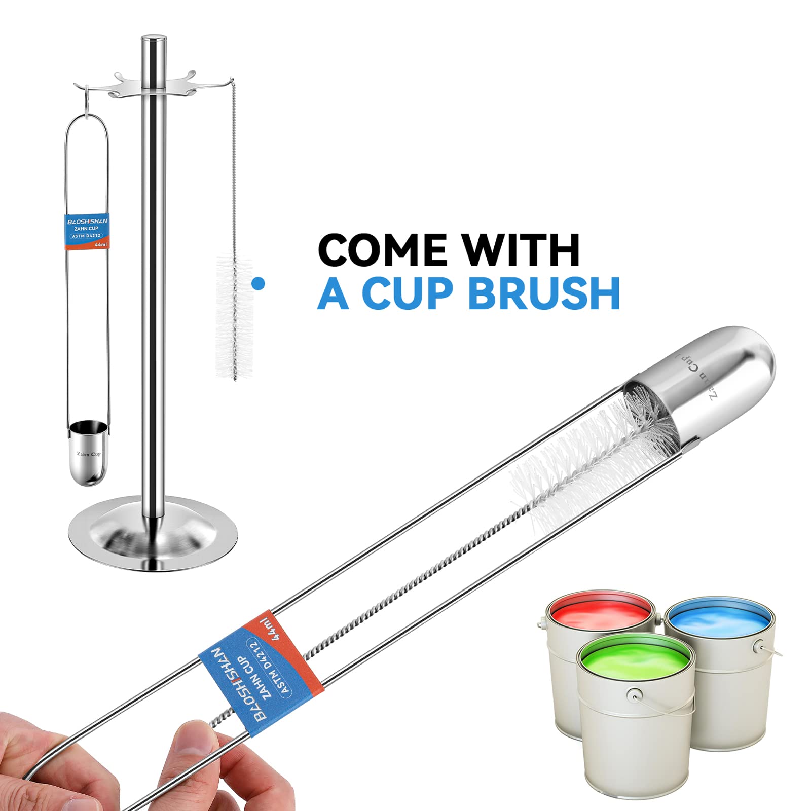 BAOSHISHAN Zahn Cup Viscosity Cup Set #1-#5, 44ml Stainless Steel Flow Viscometer for Paint, Oil, Coating - Perfect for Automotive, Industrial & DIY Finishing Projects