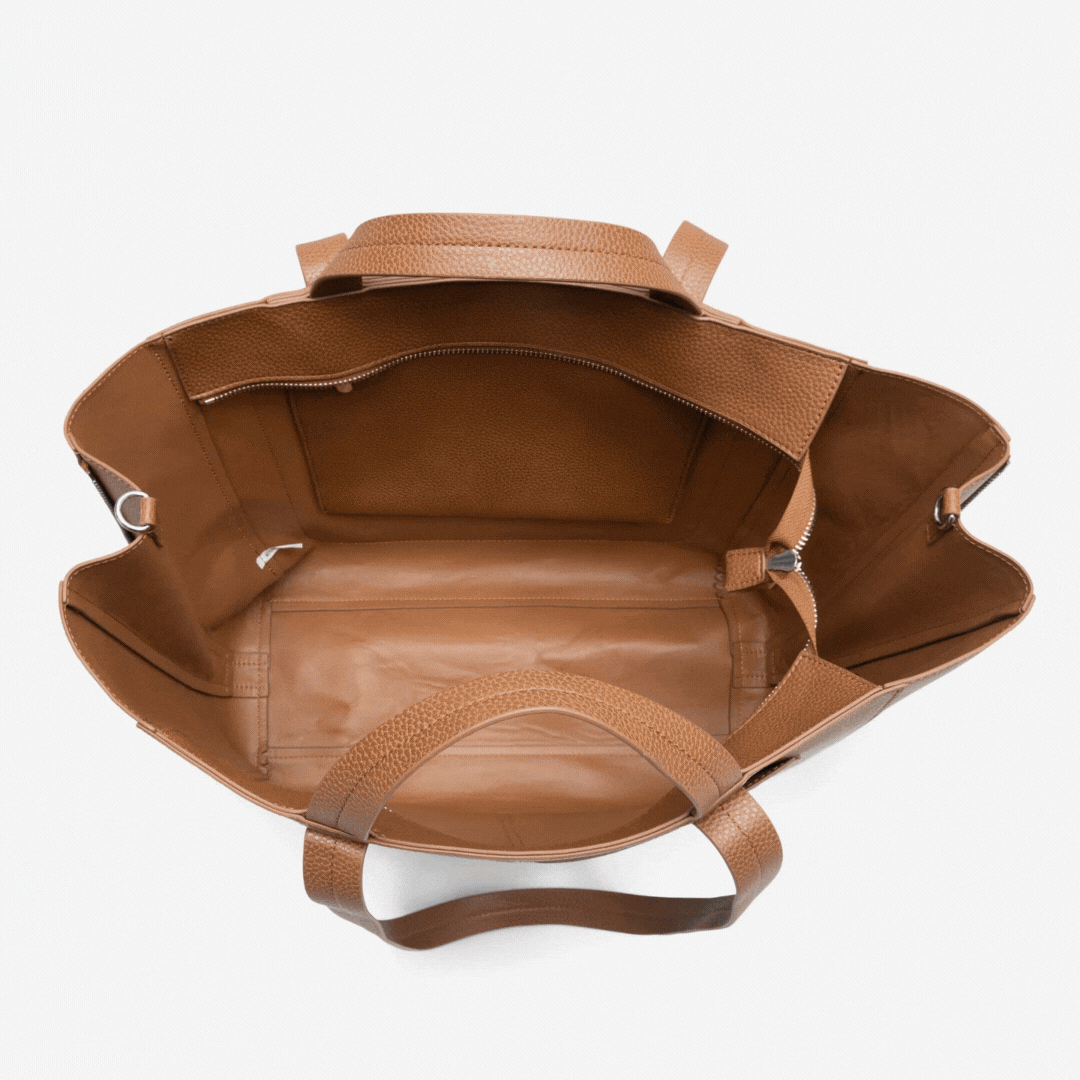 Ida Tote Bag with Organizer - Vegan Leather Tan - Perfect for Work, Travel & Everyday Use