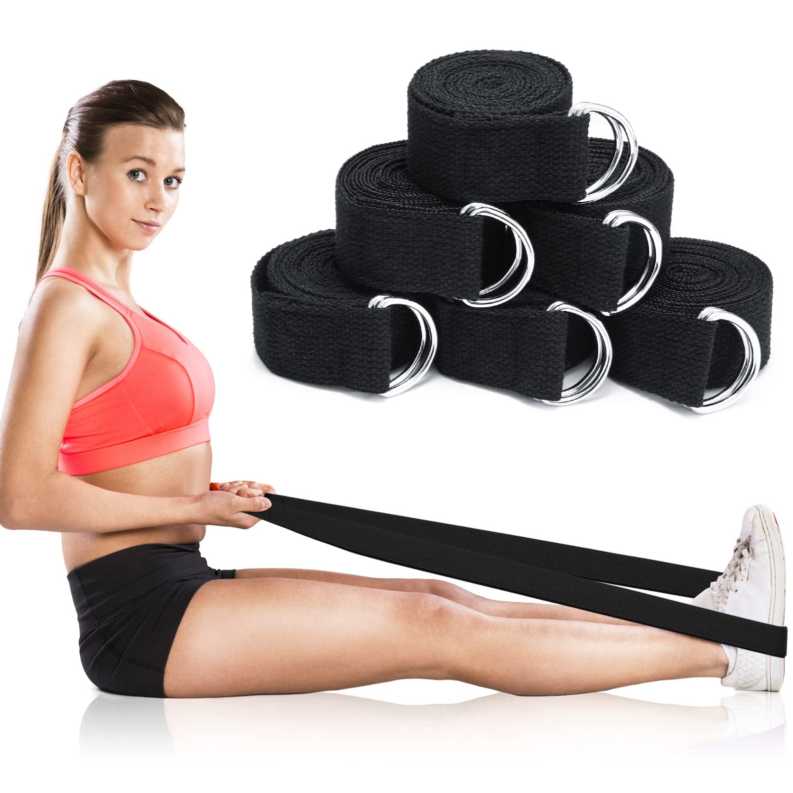 6-Pack 8 Ft Adjustable Yoga Straps with D-Ring Buckles for Stretching, Pilates, Gym Workouts & Posture Improvement - Perfect for Home Fitness, Yoga Classes & Physical Therapy