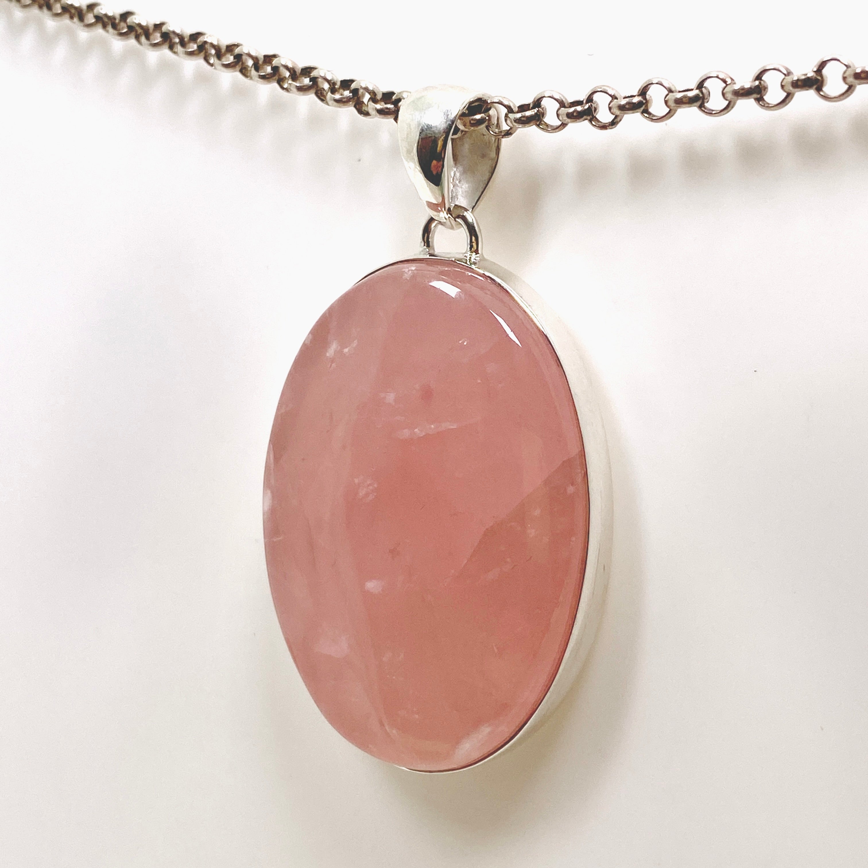 Natural Rose Quartz Oval Cabochon Pendant Necklace KPGJ4684 - Healing Crystal Jewelry for Women, Meditation & Energy Balance