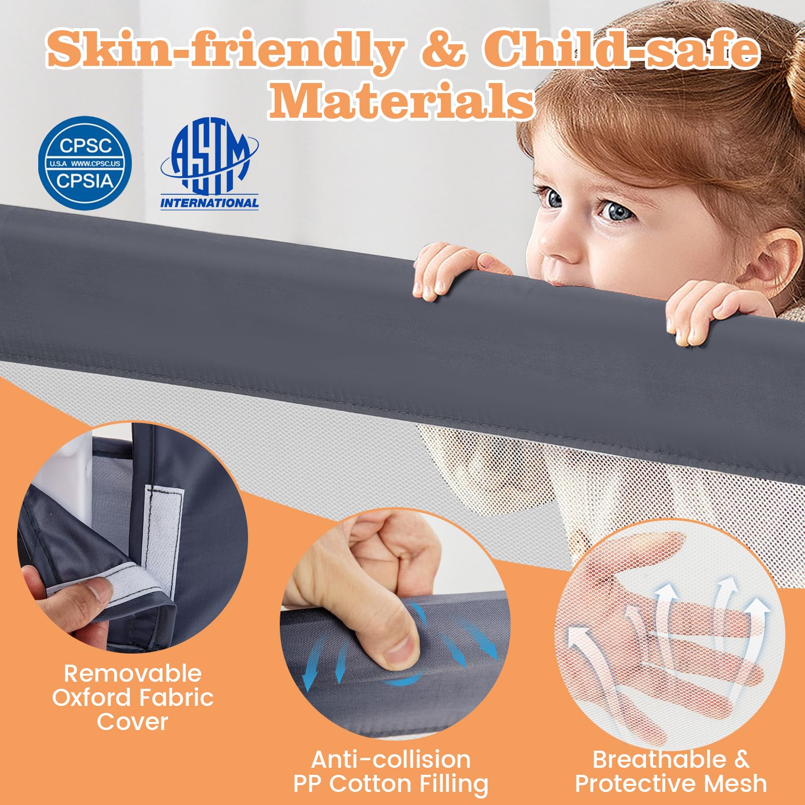 HONEY JOY Extra Long Foldable Portable Swing Down Safety Bed Rail for Toddlers - 2 Pack (47 Inch, Gray) | Fits Crib, King, Queen, Full, Twin & Bunk Beds | Perfect for Travel, Home & Child Safety