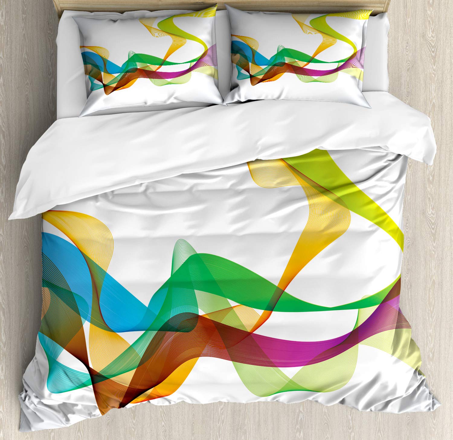 Ambesonne Abstract Duvet Cover Set - Wavy Ribbon & Smoked Rainbow Graphic Art 3-Piece Bedding with 2 Pillow Shams, California King Size, Multicolor | Modern Home Decor for Master Bedroom, Guest Room & Dorm