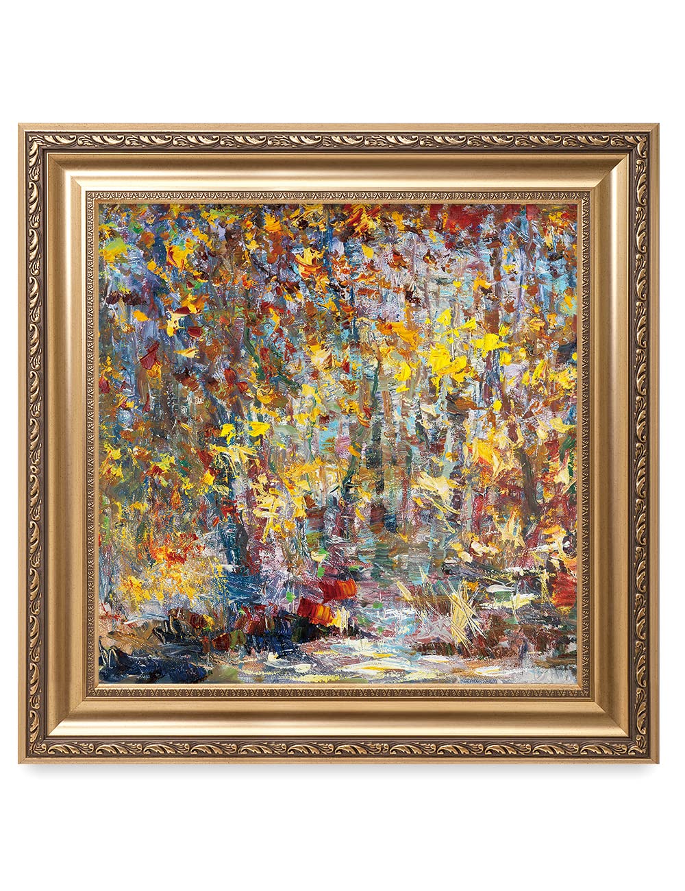 DECORARTS - David Ma's Gathering Birds Abstract Landscape Wall Art | Giclee Print in Classic Golden Frame (26x26 Inches) | Ready to Hang | Perfect for Living Room, Bedroom & Office Decor
