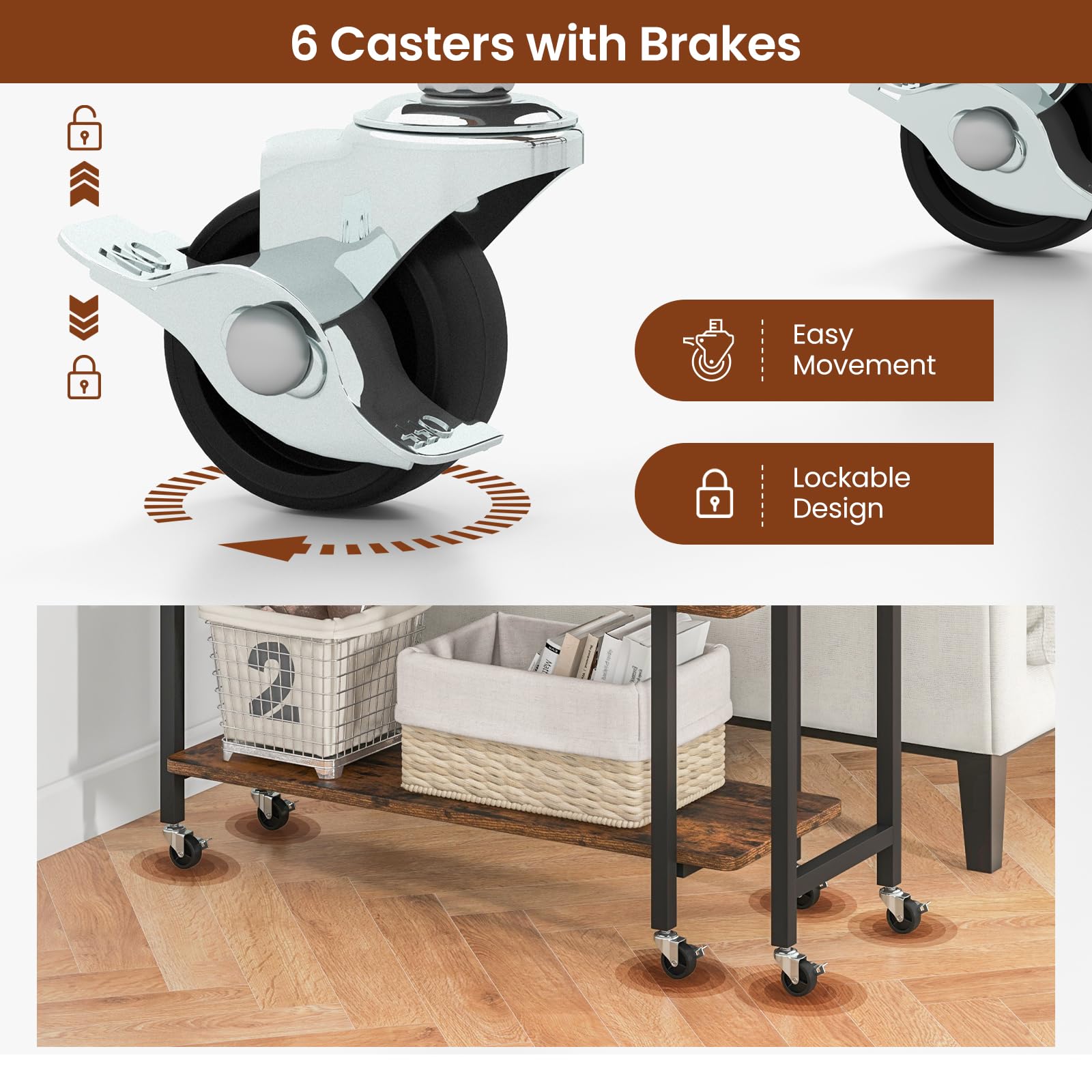 Tangkula 360° Rotating Side Table with 2-Tier Storage - Mobile End Table with Lockable Casters & Metal Frame - Swivel Rolling Desk for Living Room, Bedroom & Office - Perfect as Laptop Table, Couch Table or Snack Stand