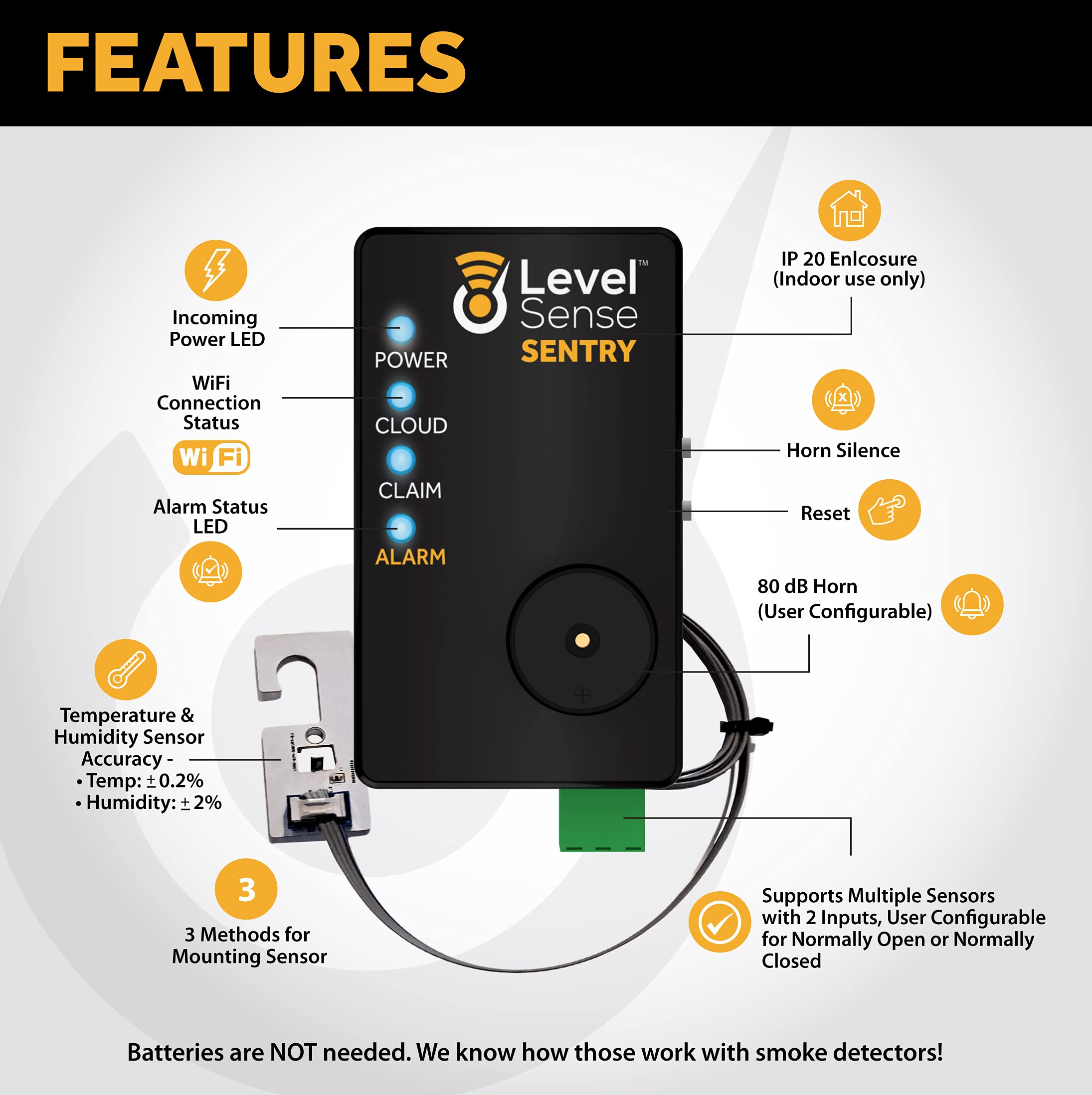 Wireless Freezer Alarm & Refrigerator Temperature Monitor with 4ft Sensor - WiFi Freezer Thermometer for Home, Restaurant, and Laboratory Use