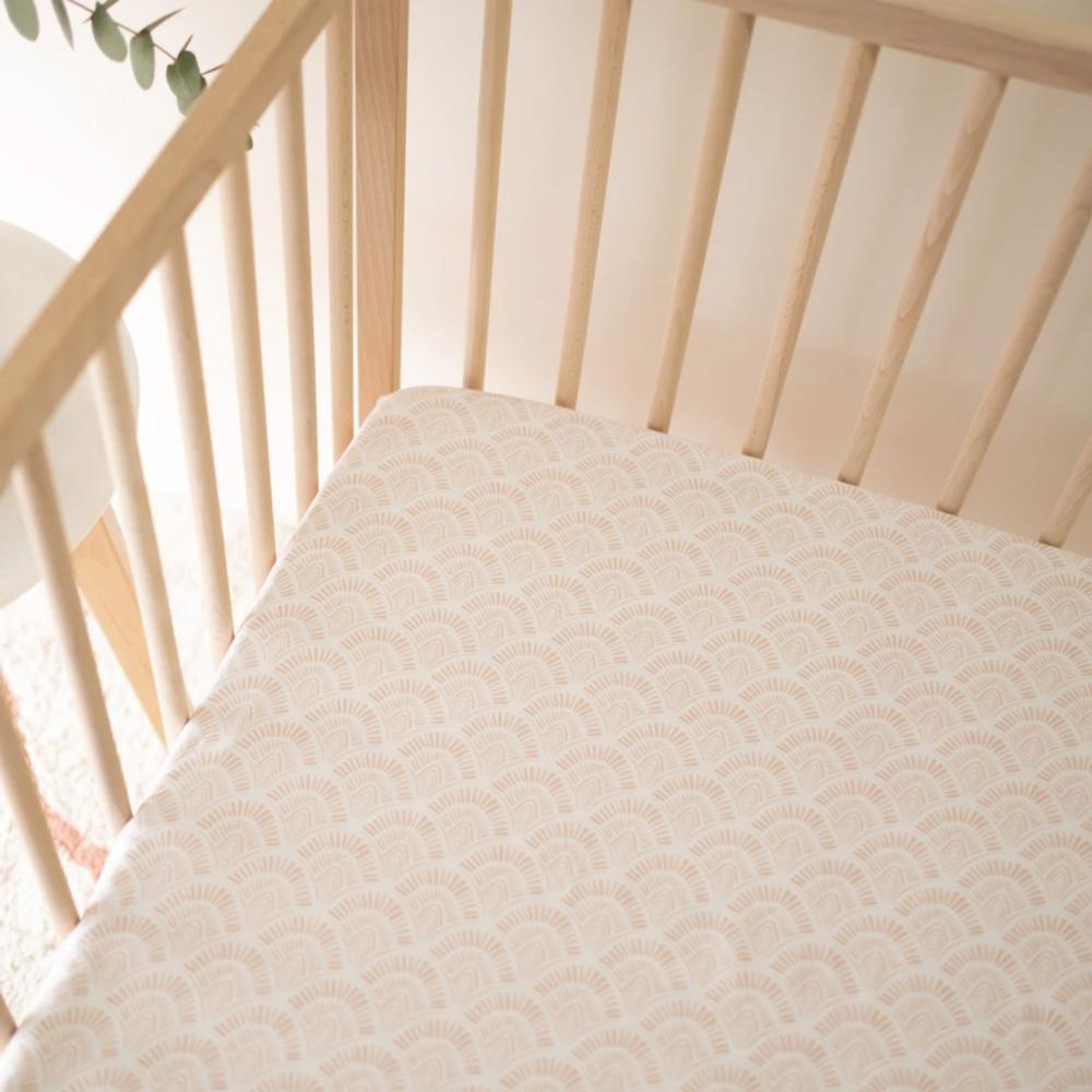 100% Organic Bamboo Fitted Crib Sheet - Soft Peach Scallop Edge | Breathable & Hypoallergenic Baby Bedding | Perfect for Nursery, Daycare & Travel Cribs