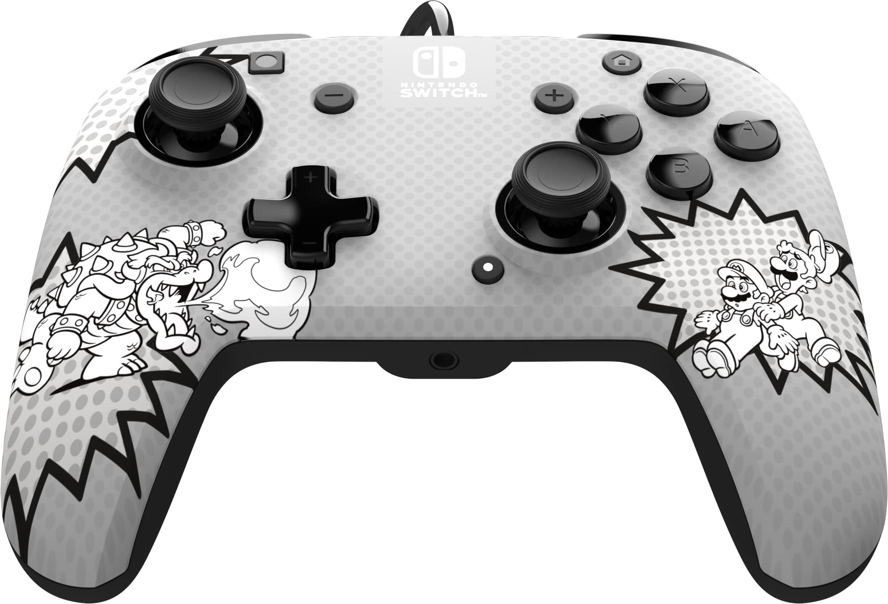 PDP REMATCH: Comic Attack Noir, Grey, White USB Game Controller Analog/Digital for Nintendo Switch & OLED - Perfect for Multiplayer Gaming & Long Play Sessions