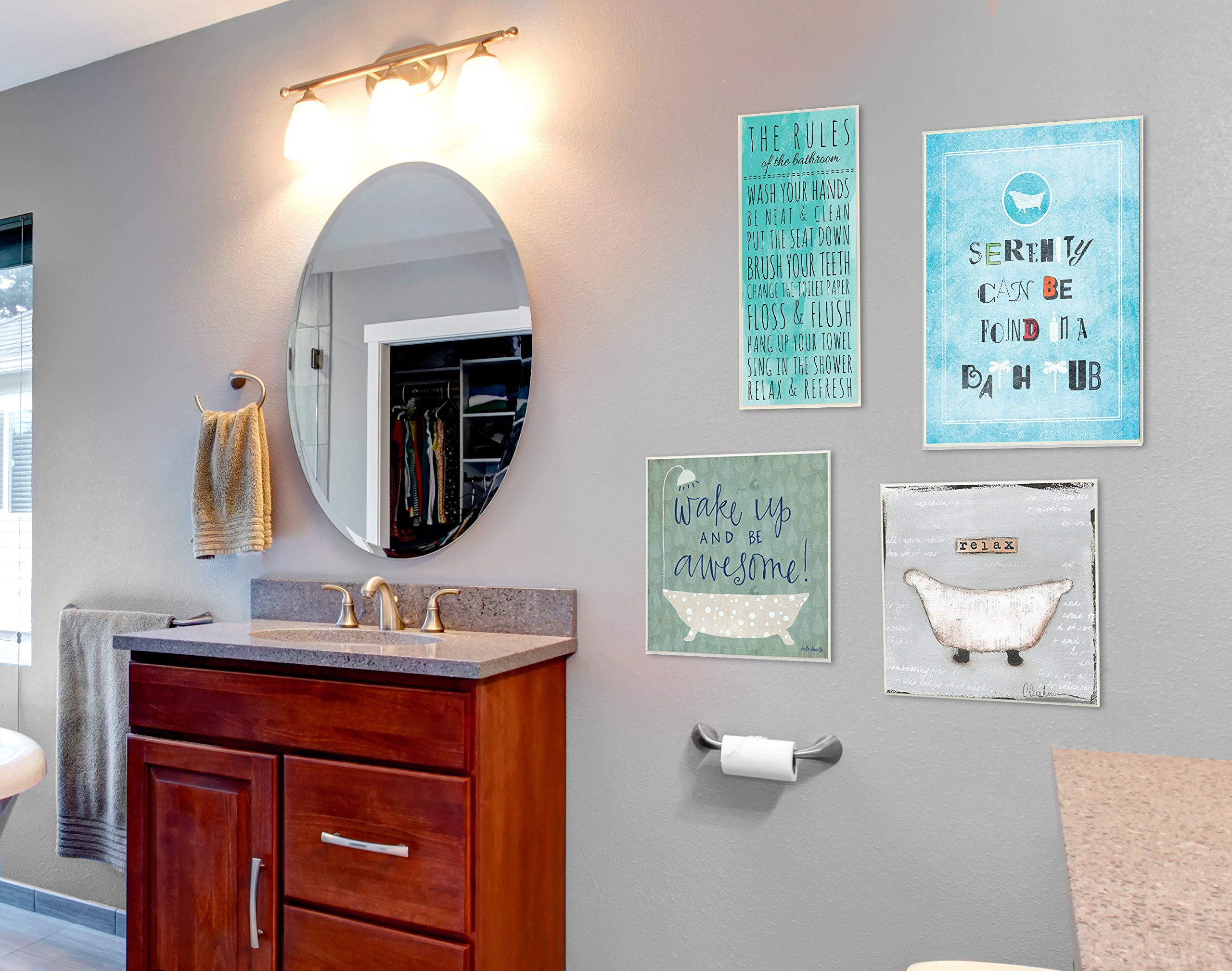Stupell Home Décor Serenity Found in Hot Tub Icons Wall Plaque Art - 10 x 0.5 x 15 Inches - Handmade in USA - Perfect for Bathroom, Spa, or Relaxation Room Decor