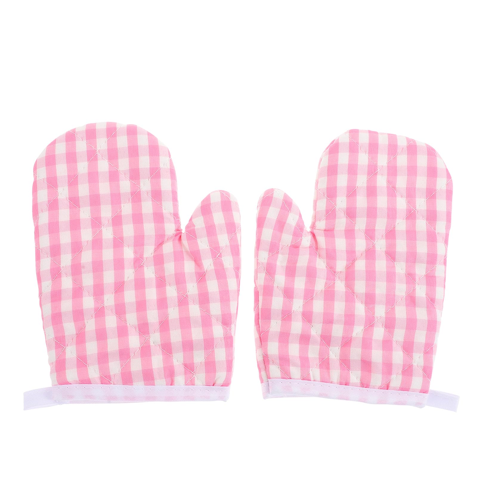 DOITOOL 2Pcs Kids Oven Mitts - Heat Resistant Kitchen Gloves for Children's Play Kitchen, Baking, Microwave & BBQ - Safe Cooking Accessories for Toddlers (Pink Checkered) - Perfect for Pretend Play, Real Cooking & Family Baking Activities