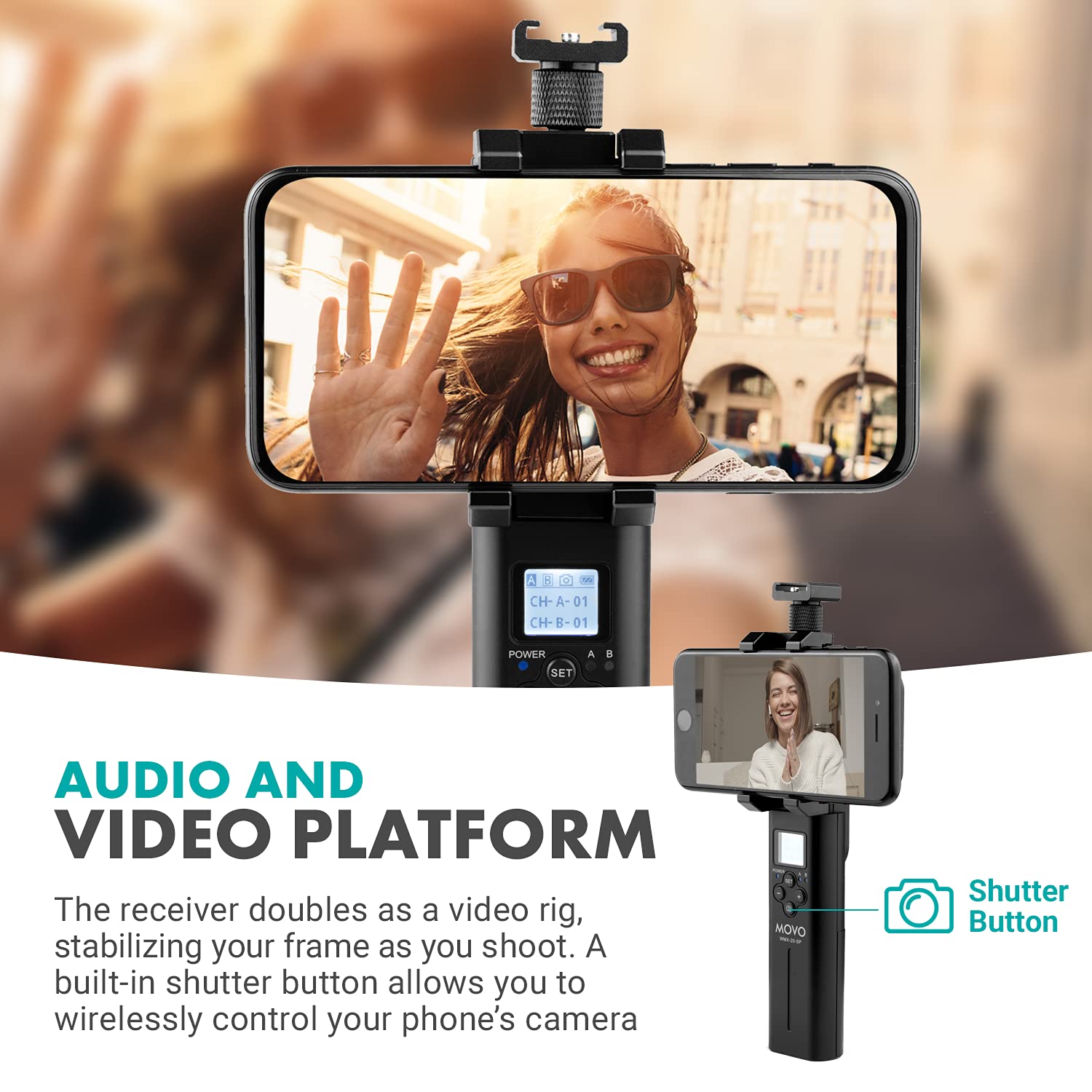 MOVO Wireless Lavalier Microphone Kit for Smartphones - 48-Channel UHF Wireless Mic System with Receiver, Tripod Stand & Bodypack Lapel Mic - Perfect for Vlogging, Live Streaming, Interviews & Podcasting
