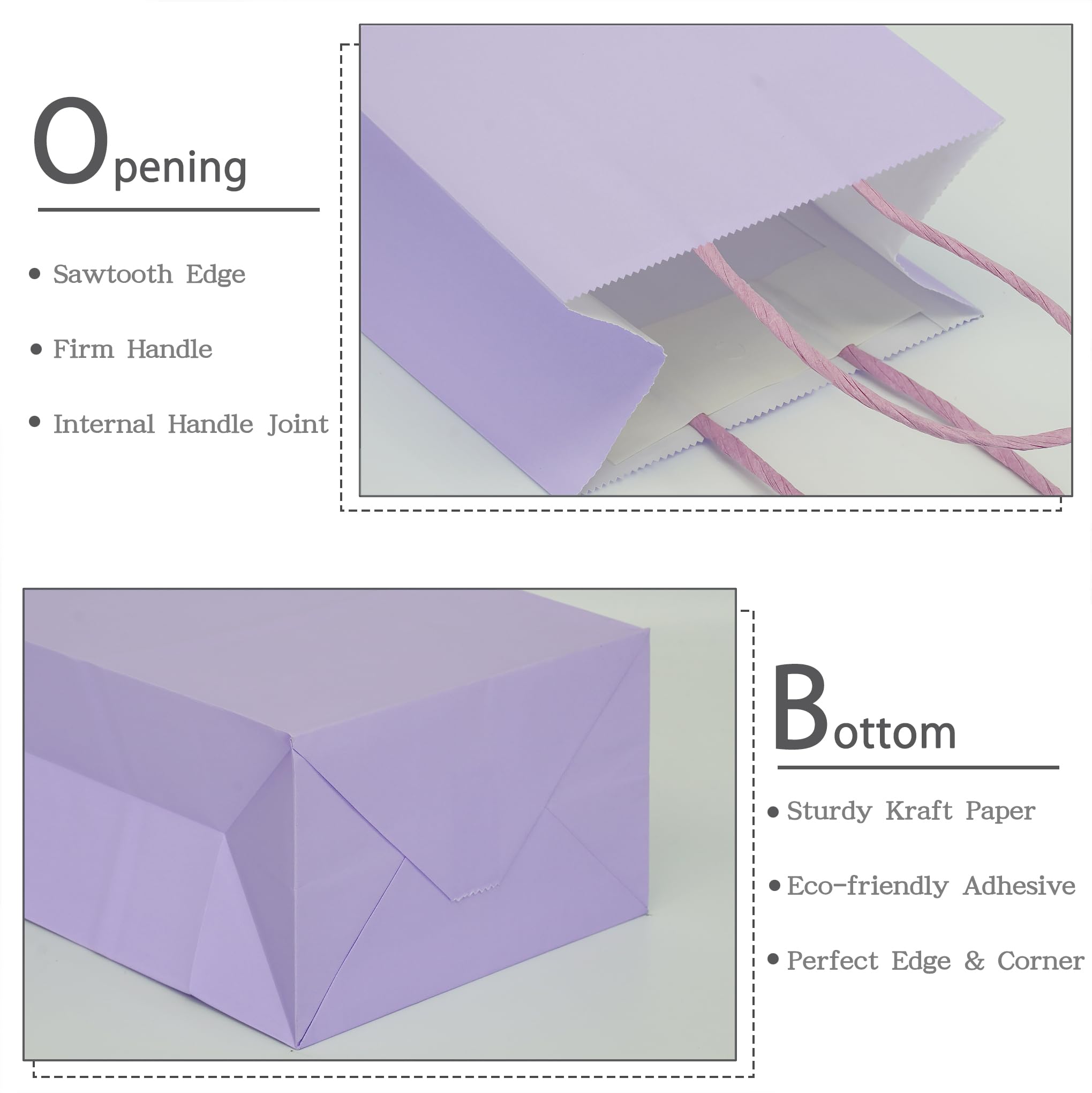 AZOWA 25-Pack Medium Kraft Paper Gift Bags with Handles - 9.8 x 7.5 x 3.9 Inches, Light Purple - Eco-Friendly Party Favor Bags for Birthday, Wedding, Baby Shower & Holiday Gifts