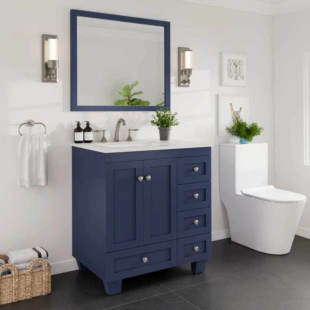 Eviva Acclaim 30 Inch Bathroom Vanity with Carrara Quartz Countertop - Modern White Bathroom Sink Cabinet for Small Spaces, Perfect for Powder Rooms and Guest Bathrooms