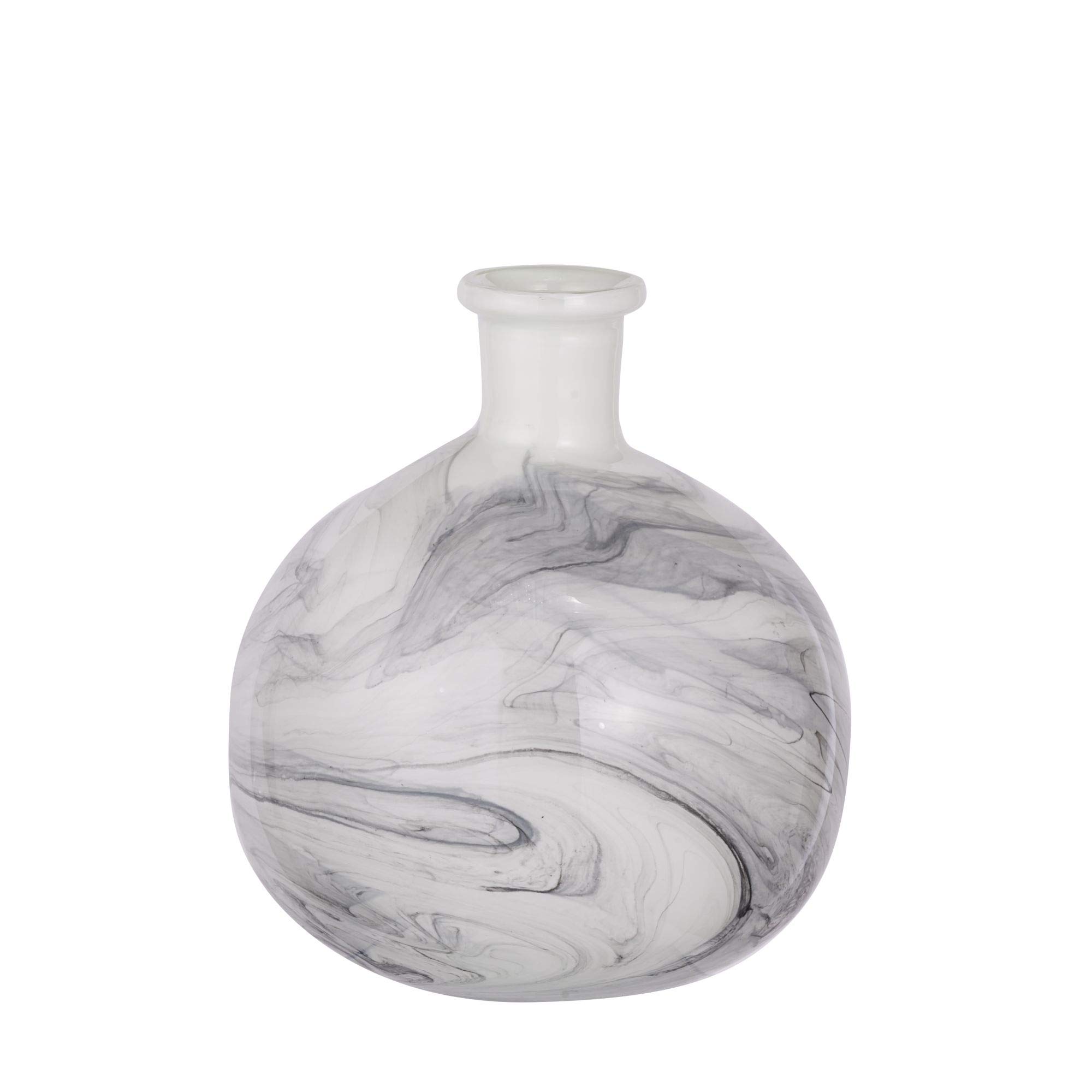 A & B Home 9-Inch Round Glass Vase - Elegant White and Black Swirl Design for Modern Home Decor, Wedding Centerpieces & Floral Arrangements