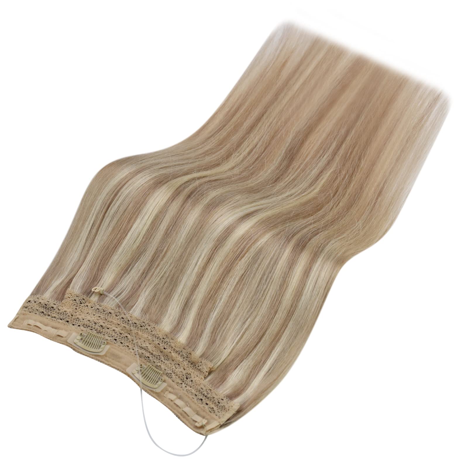 20 Inch Sunny Wire Hair Extensions - Real Human Hair, Fish Line Invisible Extensions in Ash Blonde with Platinum Highlights (#P18/613) | Perfect for Parties, Weddings & Daily Styling