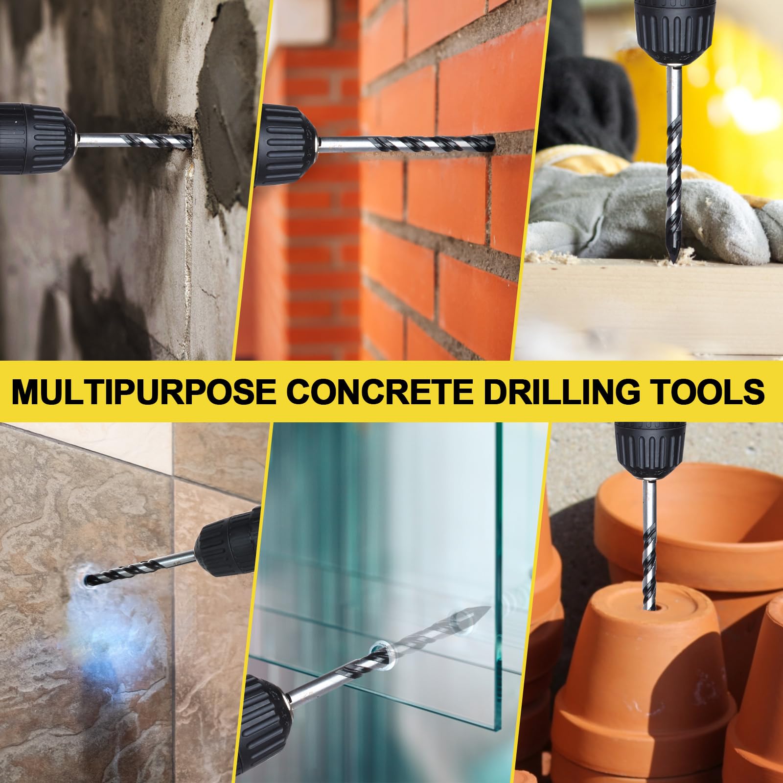 12-Piece Masonry Drill Bit Set - Carbide Tipped Concrete Drill Bits 1/8