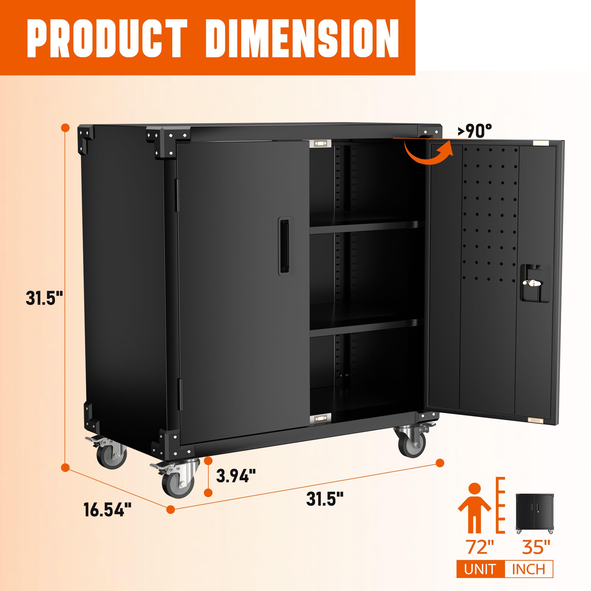 **Heavy Duty Metal Garage Storage Cabinet with 2 Doors & 4 Wheels - Adjustable Shelves Tool Cabinet for Home, Office, Workshop (Black) - SPK-ZSAD-001B | Organize Tools, Equipment & Supplies**