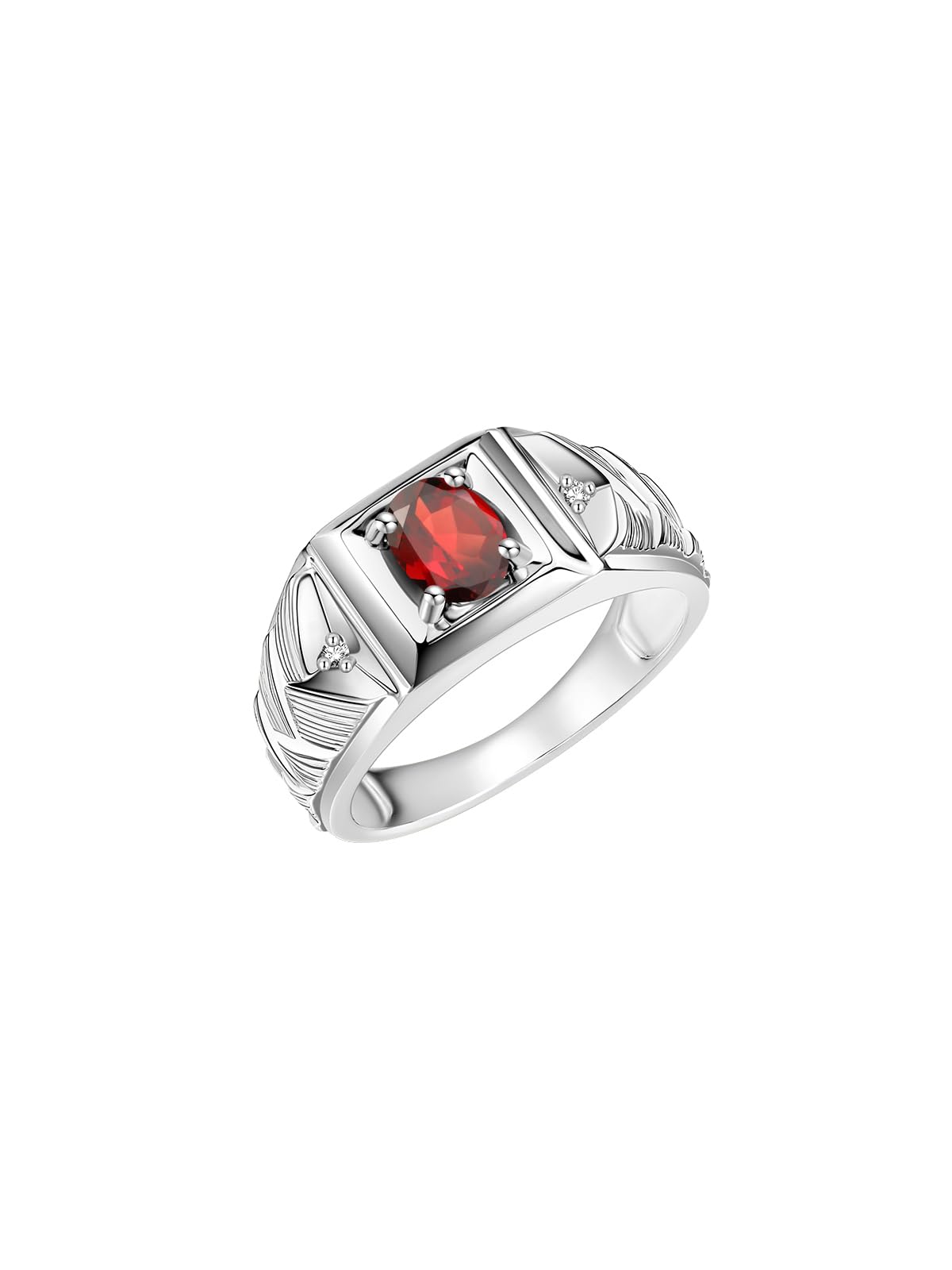 Rylos Men's Designer Weave Band 7X5MM Oval Gemstone & Diamond Ring - Sterling Silver Birthstone Rings for Men (Sizes 8-13) - Unique Handmade Jewelry for Weddings, Anniversaries & Gifts