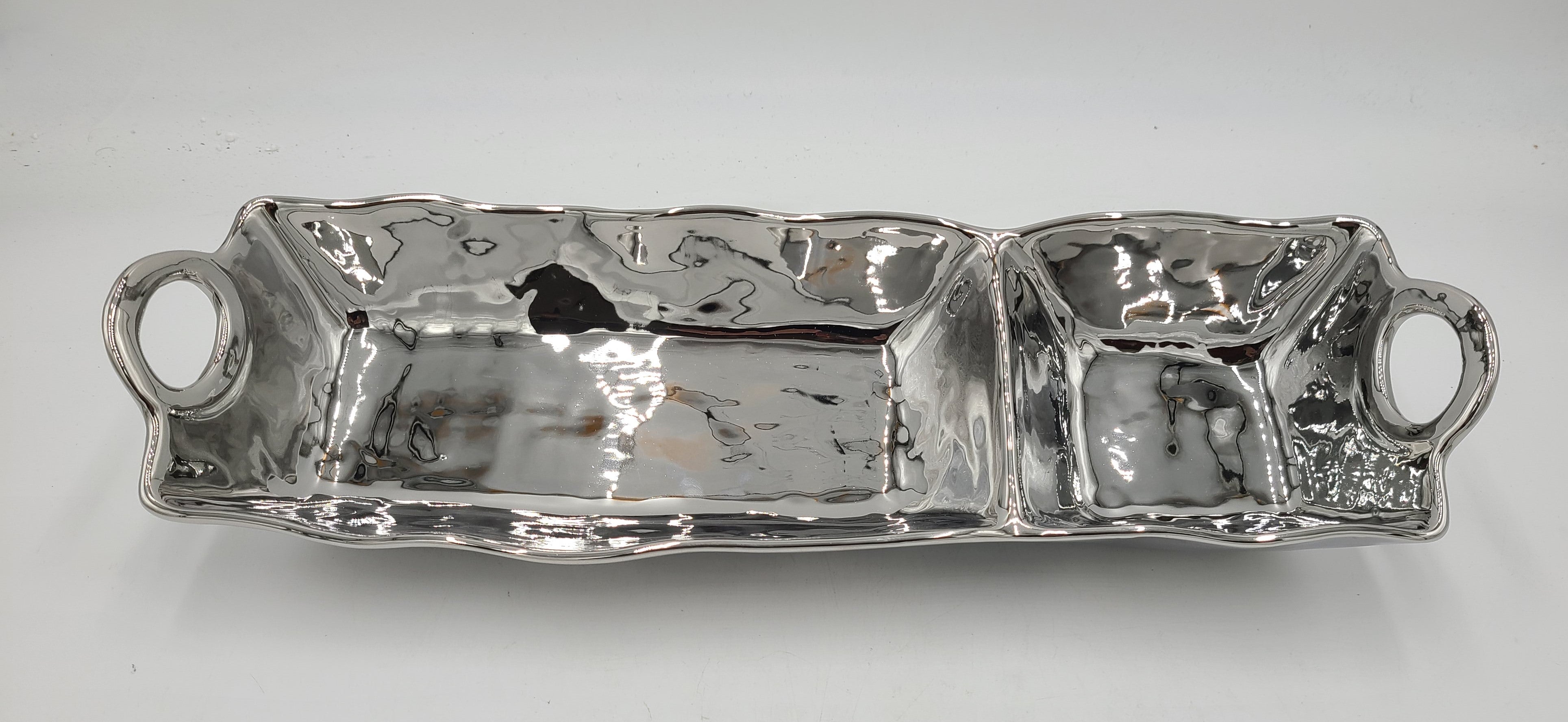 18x5.5 Inch 2-Section Silver Server Tray Set - 20 Pieces per Case - Perfect for Catering, Buffet Service, and Restaurant Use