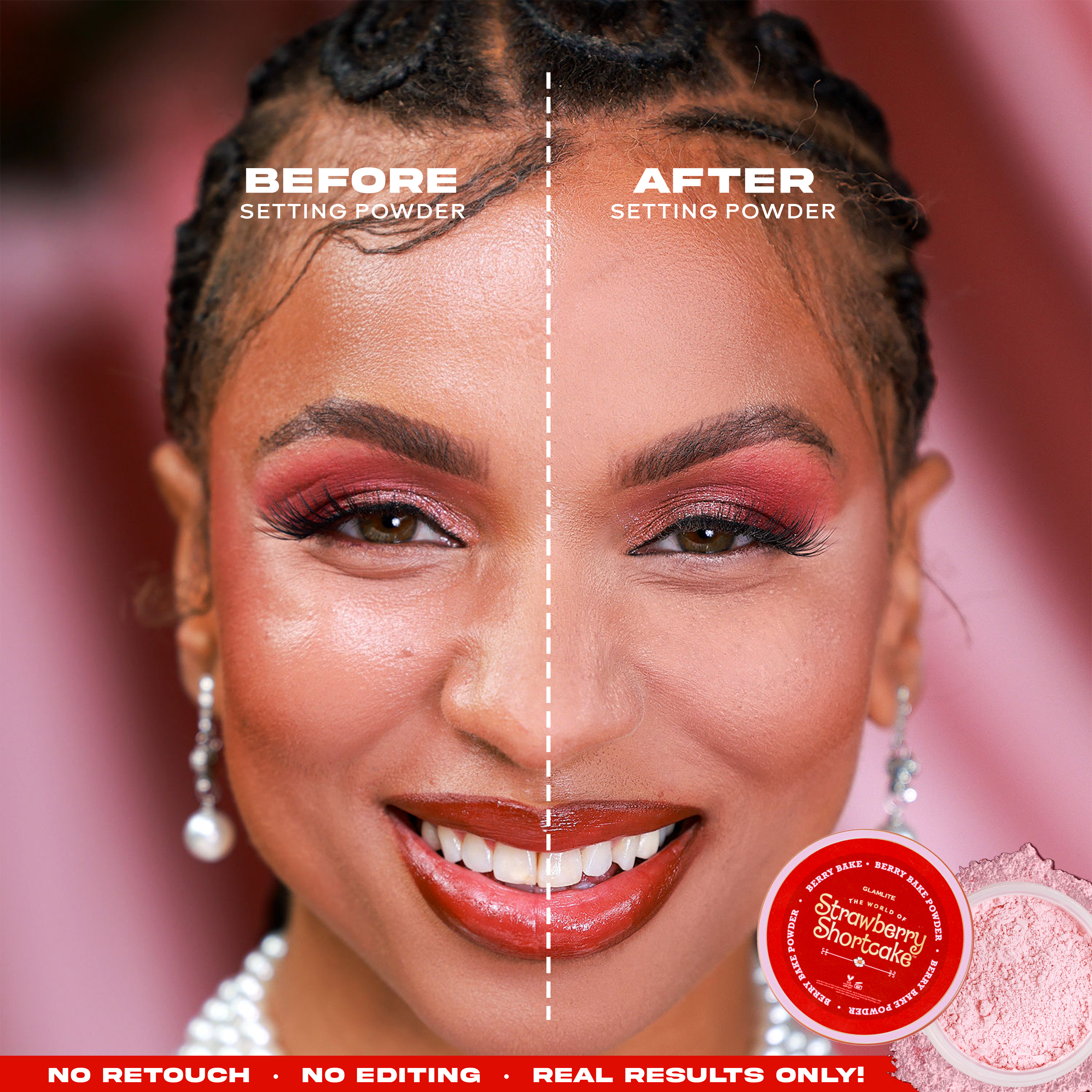 Strawberry Shortcake Bake & Set Powder - Long-Lasting Makeup Setting Powder for Oily Skin, Perfect for Baking & Finishing - Ideal for Daily Use, Special Occasions, and Professional Makeup Artists