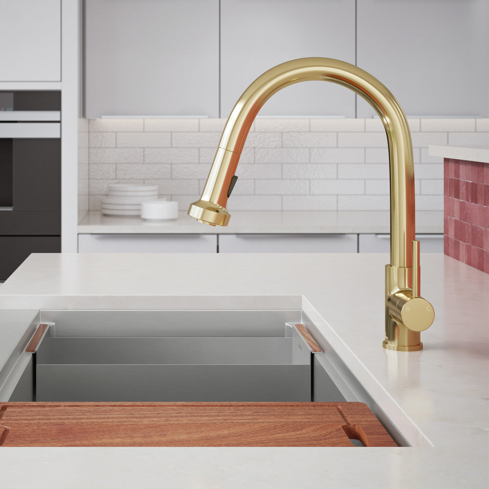 Brushed Gold Single Handle Pull Down Kitchen Faucet - Modern Touchless Design for Easy Cooking & Dishwashing | Perfect for Home, Restaurant & Commercial Use
