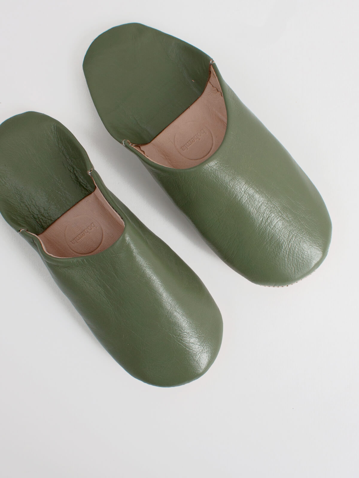 Moroccan Leather Babouche Slippers for Women - Soft & Comfortable Olive Green House Shoes - Perfect for Home, Lounge & Indoor Use