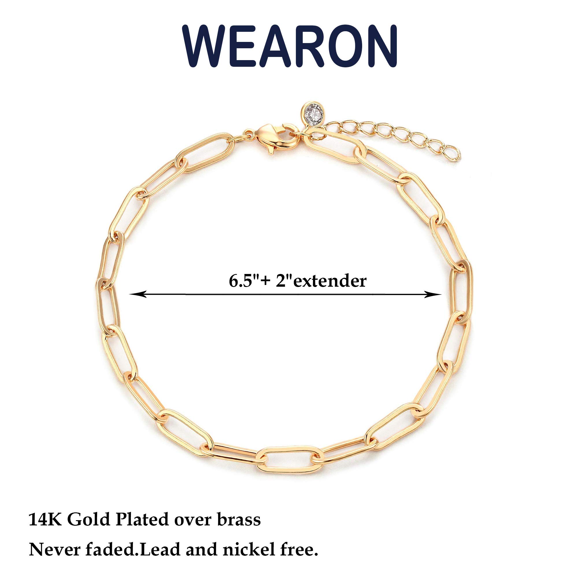 14K Gold Plated Women's Bracelet - Elegant Snake Herringbone Figaro Cuban Bead Chain Jewelry for Everyday Wear & Special Occasions