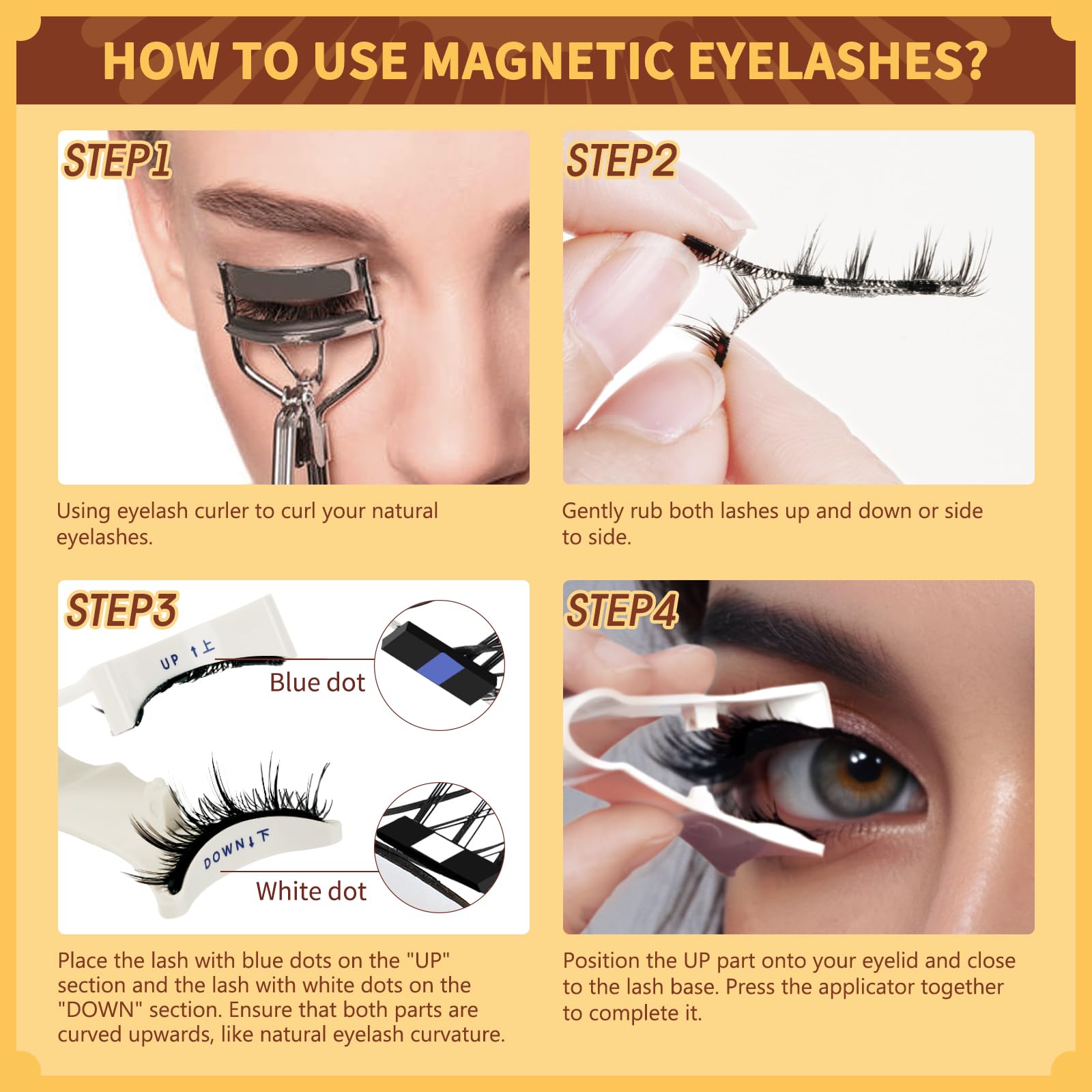 QUEWEL Magnetic Eyelashes Kit - 2 Pair Reusable No Glue Eyelashes with Applicator, Natural Cat Eye Look, Easy to Wear & Remove Lash Clusters (A04) | Perfect for Daily Wear, Special Occasions & Beginners