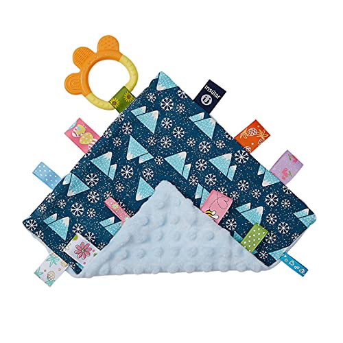 Soft & Soothing Baby Security Blanket with Colorful Taggies & Silicone Teether - Cute Plush Comfort Blanket for Infants & Toddlers - Perfect for Naptime, Travel & Sensory Play (Mountain Pattern)