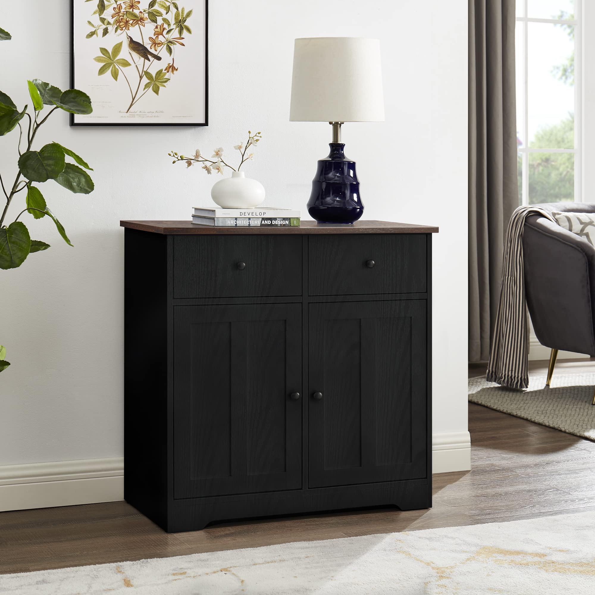 GOOD & GRACIOUS Modern Sideboard Buffet Cabinet - Kitchen & Dining Room Storage Solution with Floor Cupboard - Contemporary Black Furniture for Home Organization | Perfect for Dining Room Serving, Kitchen Storage & Living Room Decor