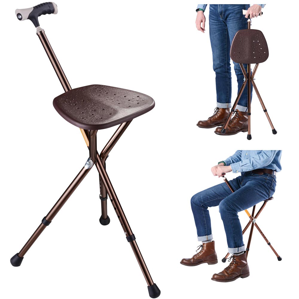 TheLAShop Adjustable Folding Seat Cane - Lightweight Walking Stick with Comfortable Handle for Seniors & Hikers - Perfect for Outdoor Activities, Travel, and Mobility Support