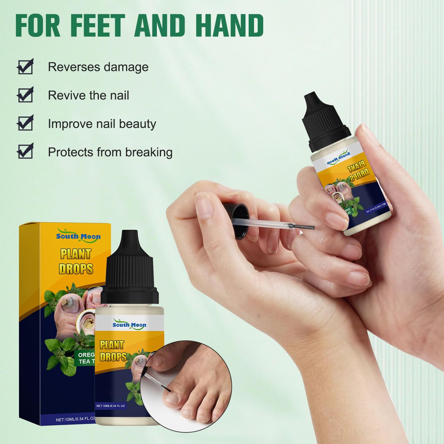 3PCS Plant Drops - Natural Oregano & Tea Tree Nail Care Oil (10ml/0.34 Fl.oz) for Repairing Damaged & Discolored Nails - Perfect for At-Home Manicures & Nail Restoration Treatments