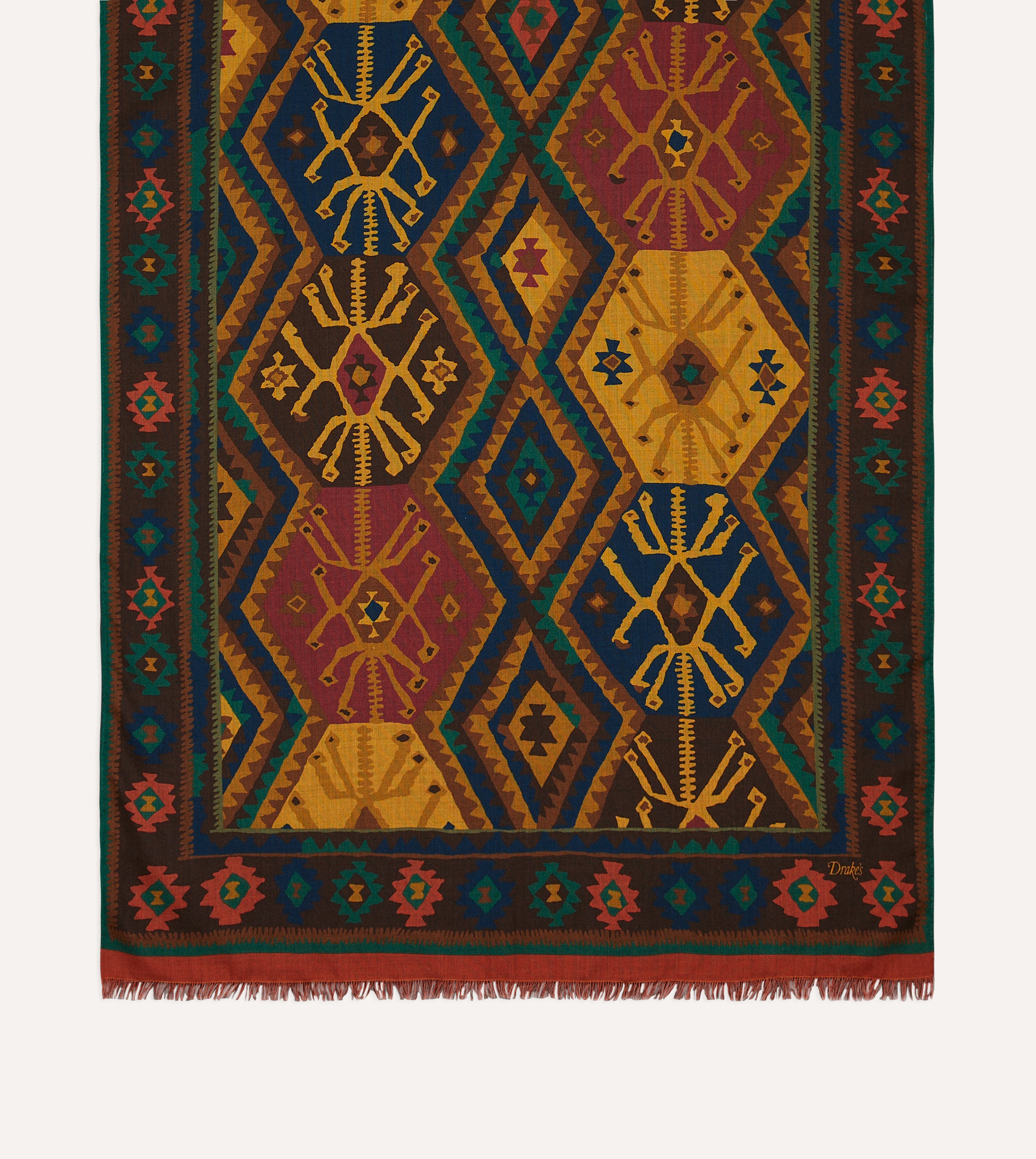 Brown Kilim Print Wool Silk Scarf - Handmade Bohemian Wrap Shawl for Women - Perfect for Fall Fashion, Travel Accessory & Gift Giving